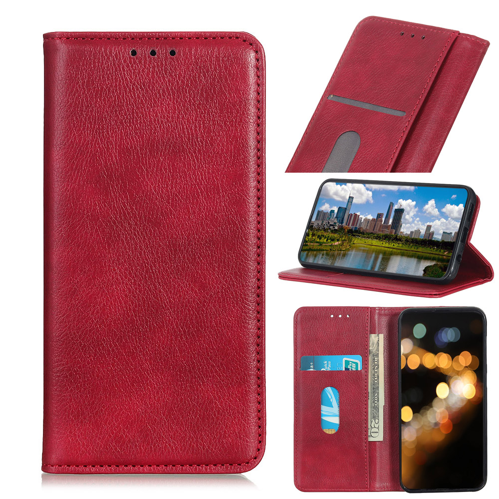 

Auto-absorbed Litchi Texture Split Leather Wallet Phone Stand Case for Samsung Galaxy S21 Ultra 5G - Red, Galaxy S21 Ultra 5G