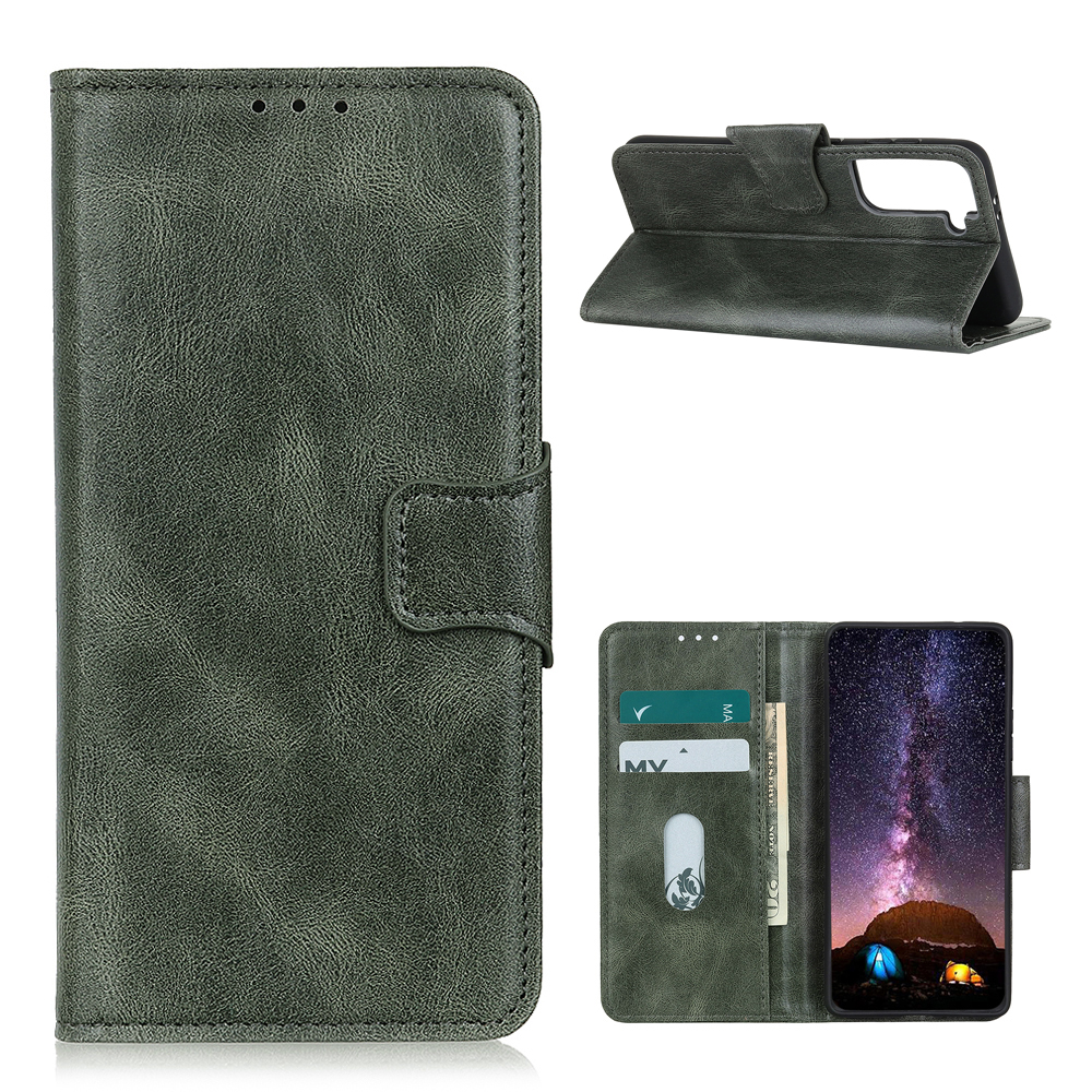 

Crazy Shower Stand Cover Wallet PU Кожаный Протектор Для Samsung Galaxy S21 + 5G - Зеленый, Galaxy S21+ 5G
