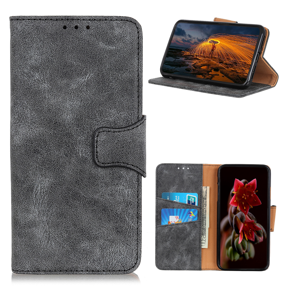 

Retro PU Leather Phone Cover for Samsung Galaxy A12 - Grey, Galaxy A12