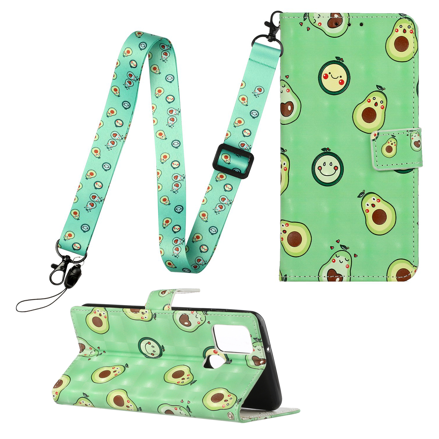 

Pattern Printing Leather Cover for Samsung Galaxy A21s Stand Case with Hanging Strap - Avocado, Galaxy A21s