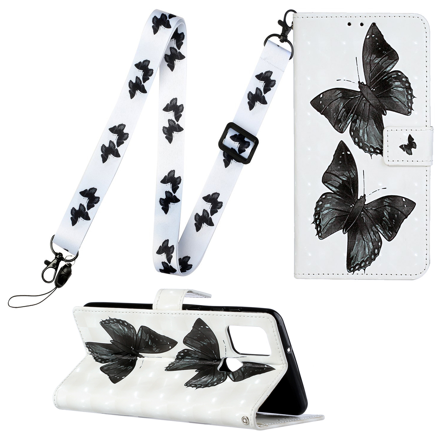 

Pattern Printing Leather Cover for Samsung Galaxy A21s Stand Case with Hanging Strap - Butterfly, Galaxy A21s