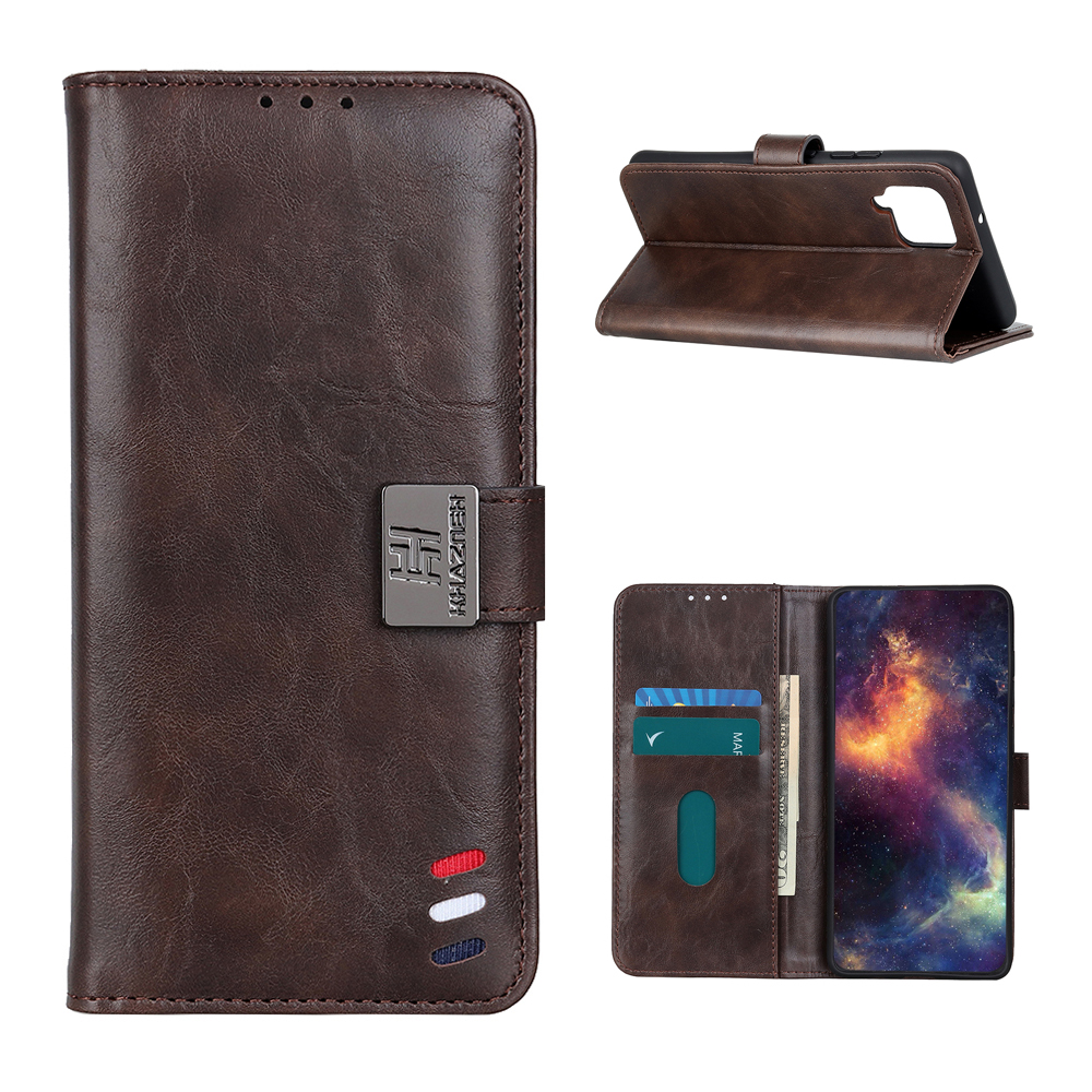 

TPU + PU Dual-Layer Leather Wallet Stand Phone Shell with Tri-Color Braid Design for Samsung Galaxy A12 - Brown, Galaxy A12