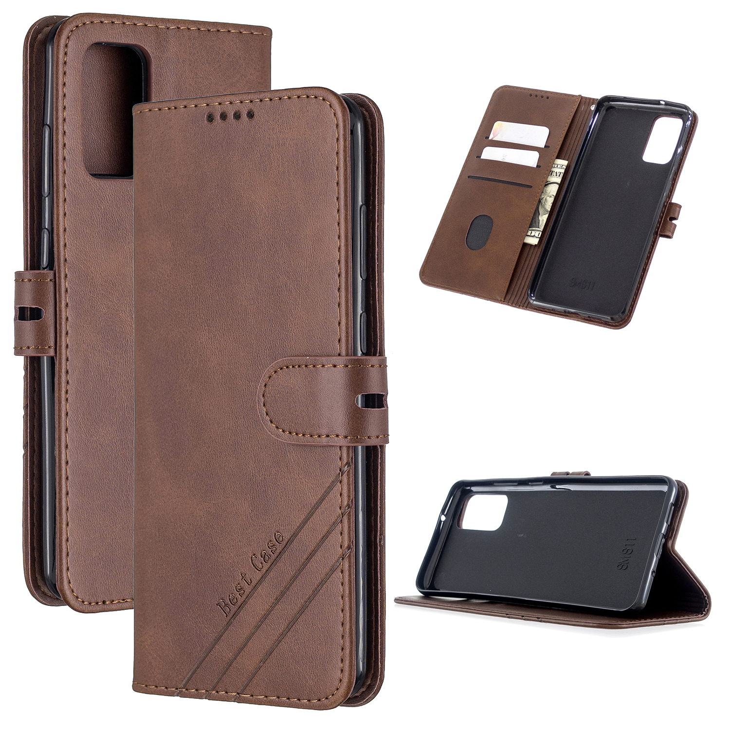 

Classic Wallet Leather Stand Phone Protective Case Cover for Samsung Galaxy M51 - Coffee, Galaxy M51