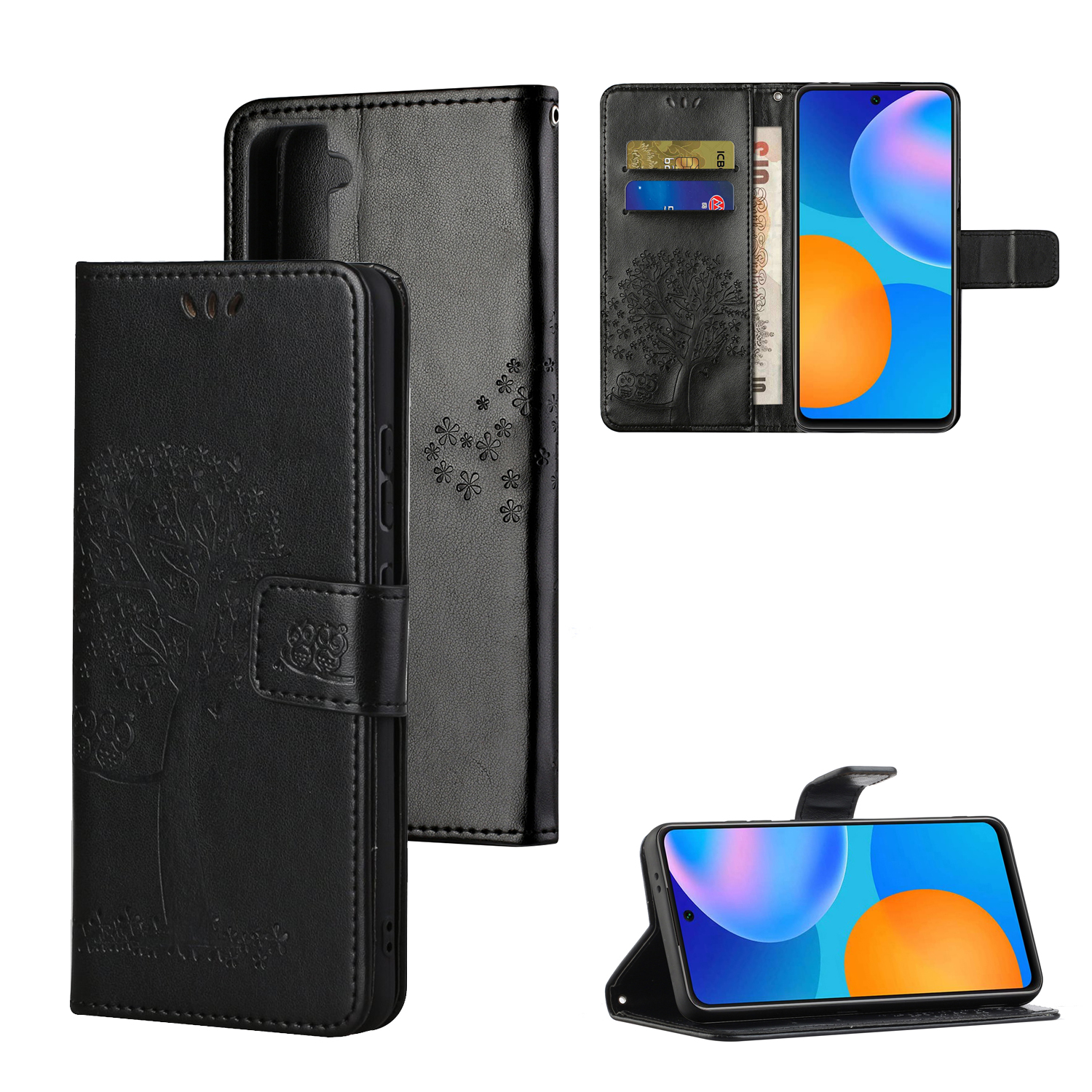 

Отпечаток Дерева И Сова Кожаный Кошелек Стенд Для Samsung Galaxy S21 + - Чернить, Other Samsung Models