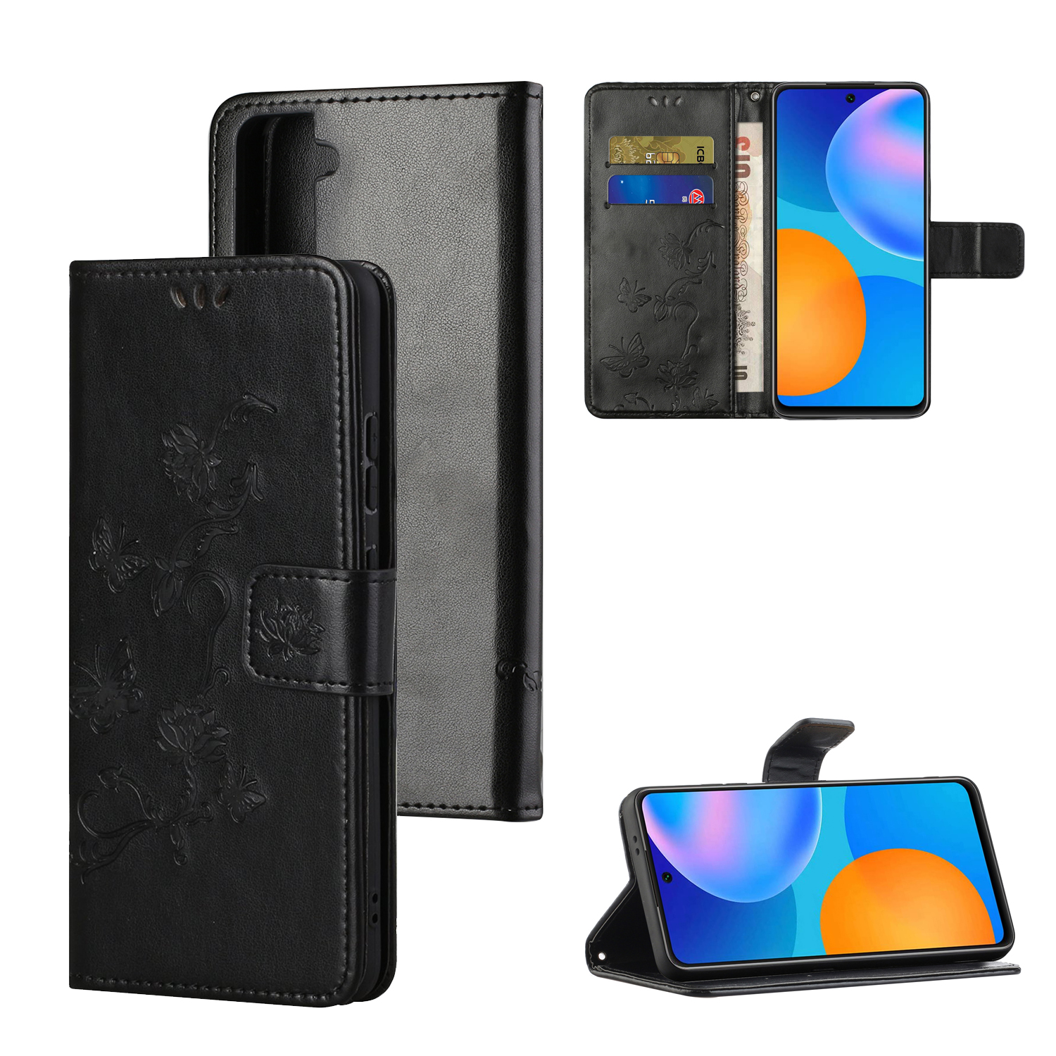 

Imprint Butterfly Flowers Leather Wallet Stand Case for Samsung Galaxy S21+ - Black, Other Samsung Models