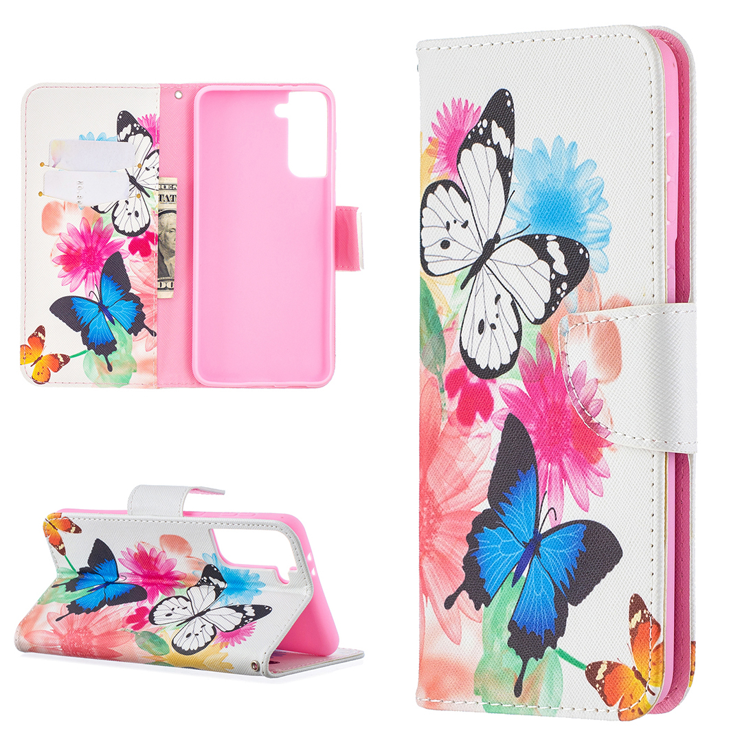 

Hot Style Pattern Printing Stand Phone Case Cover for Samsung Galaxy S21+ 5G - Two Butterflies, Samsung Galaxy S21+