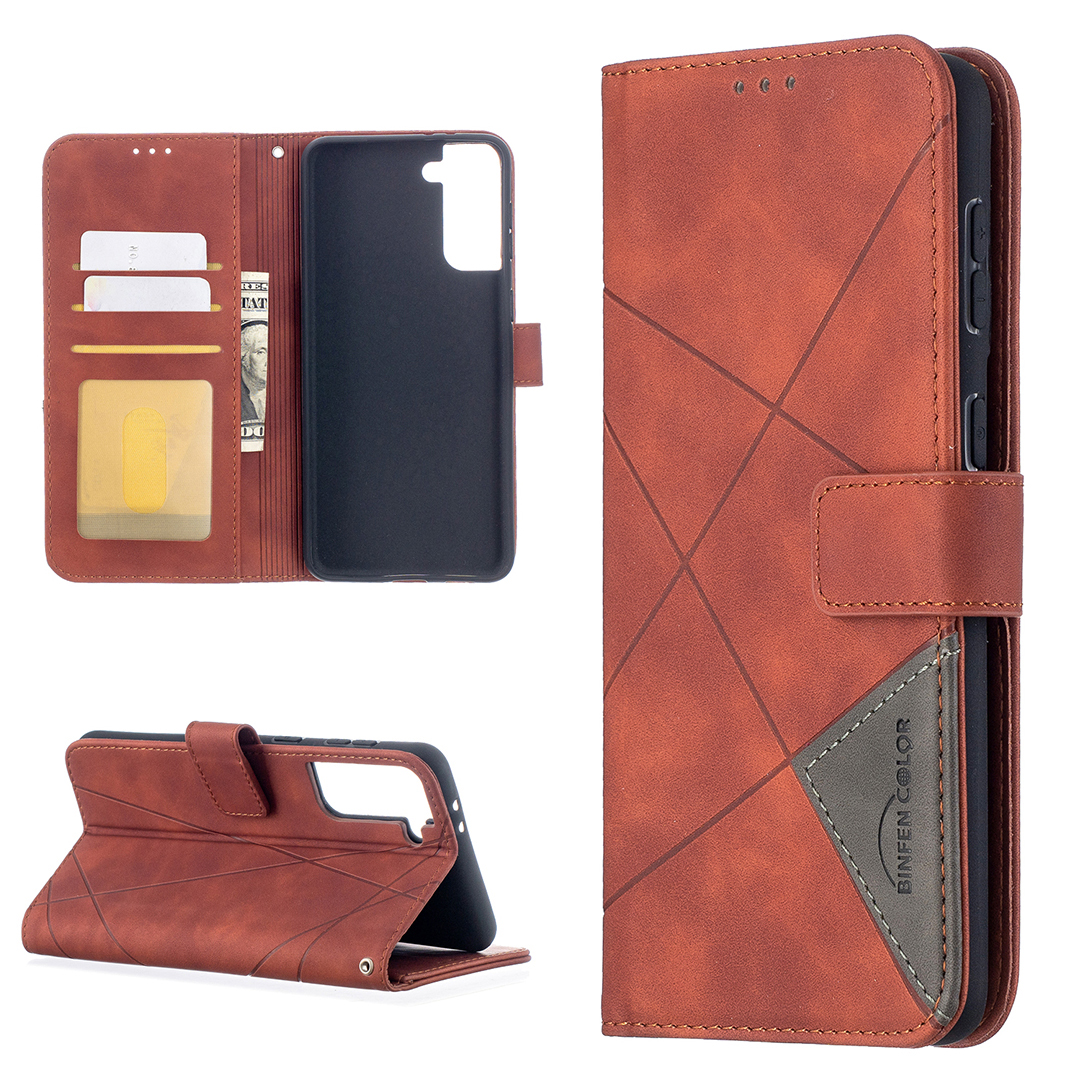 

Геометрическая Текстура Кошелька Подставка Для Кожаного Телефона Для Samsung Galaxy S21+ 5G - Апельсин, Galaxy S21+ 5G