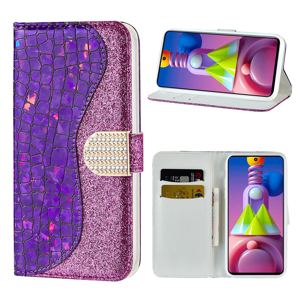 

Crocodile Texture Flash Powder Leather Stand Case for Samsung Galaxy M51 (Side Fingerprint Version) - Purple, Galaxy M51