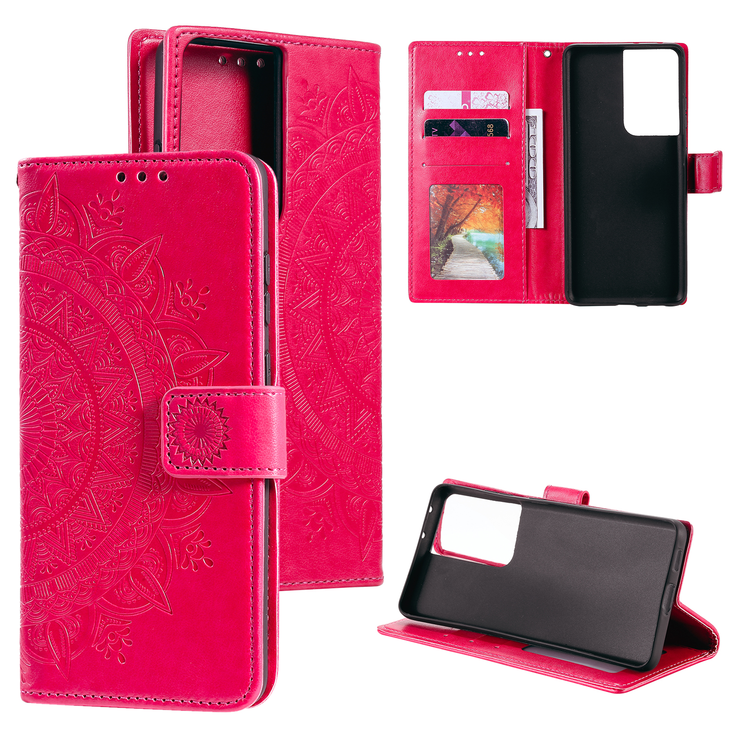 

Imprinted Mandala Flower Wallet Leather Case for Samsung Galaxy S21 Ultra 5G Flip Cover - Rose, Galaxy S21 Ultra 5G