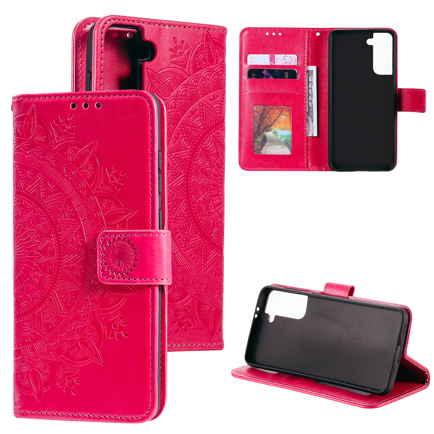 

Imprinted Mandala Flower Protector Leather Case for Samsung Galaxy S21+ 5G Stand Flip Cover - Rose, Samsung Galaxy S21+