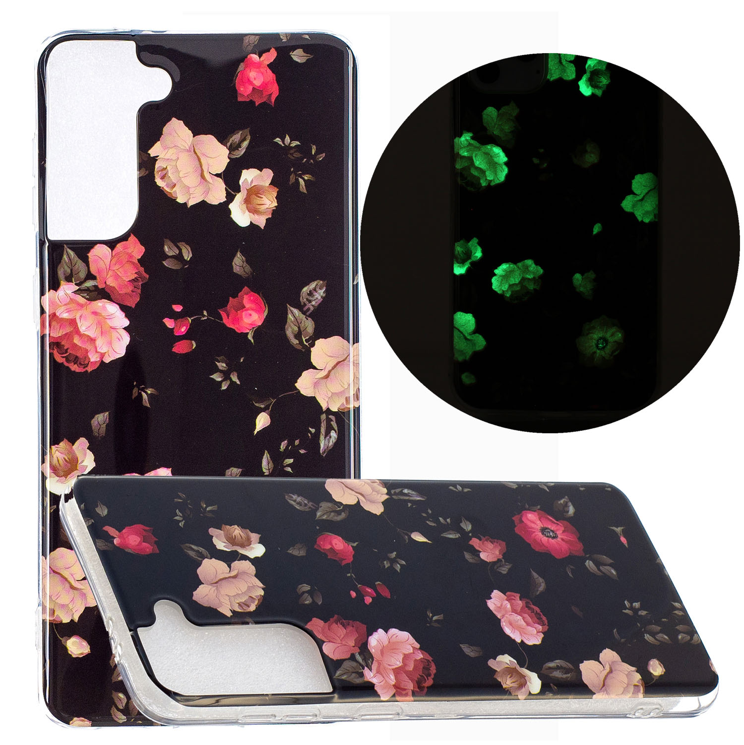 

Unique Noctilucent IMD TPU Case for Samsung Galaxy S21+ 5G Protective Phone Cover - Rose Flower, Samsung Galaxy S21+