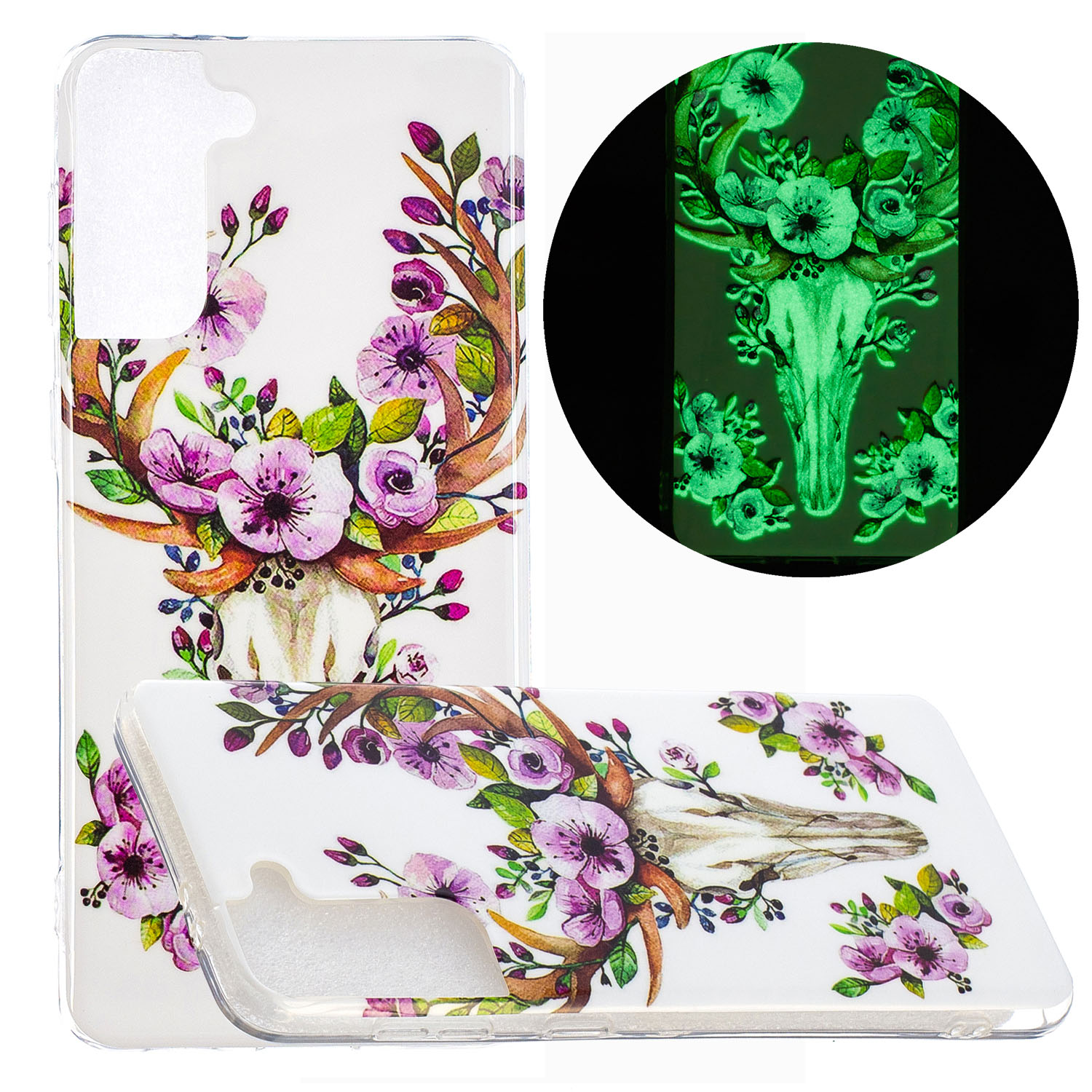 

Unique Noctilucent IMD TPU Case for Samsung Galaxy S21+ 5G Protective Phone Cover - Flowered Elk, Samsung Galaxy S21+