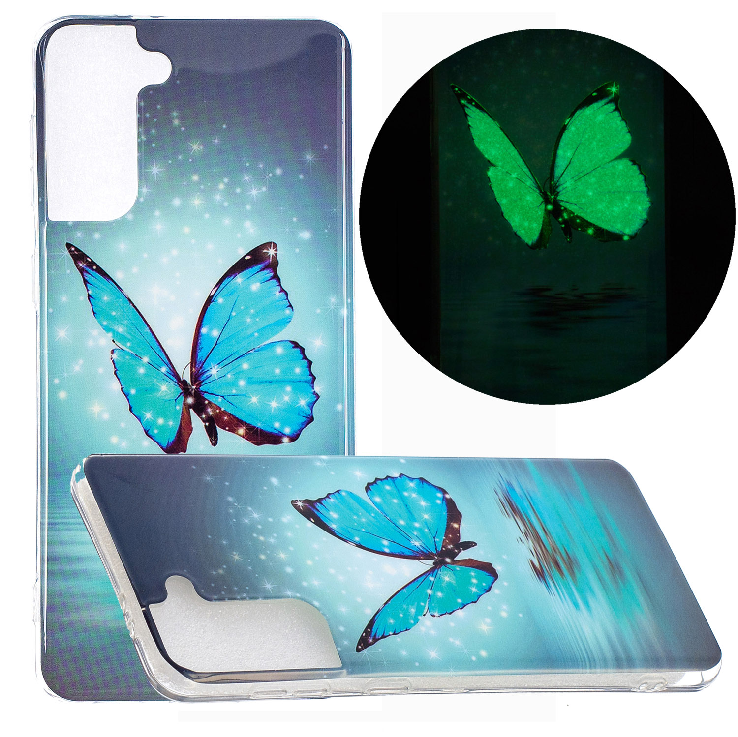 

Уникальный NoctiLucent IMD TPU Case Для Samsung Galaxy S21 + 5G Защитная Чехол Для Защиты - Синяя Бабочка, Samsung Galaxy S21+