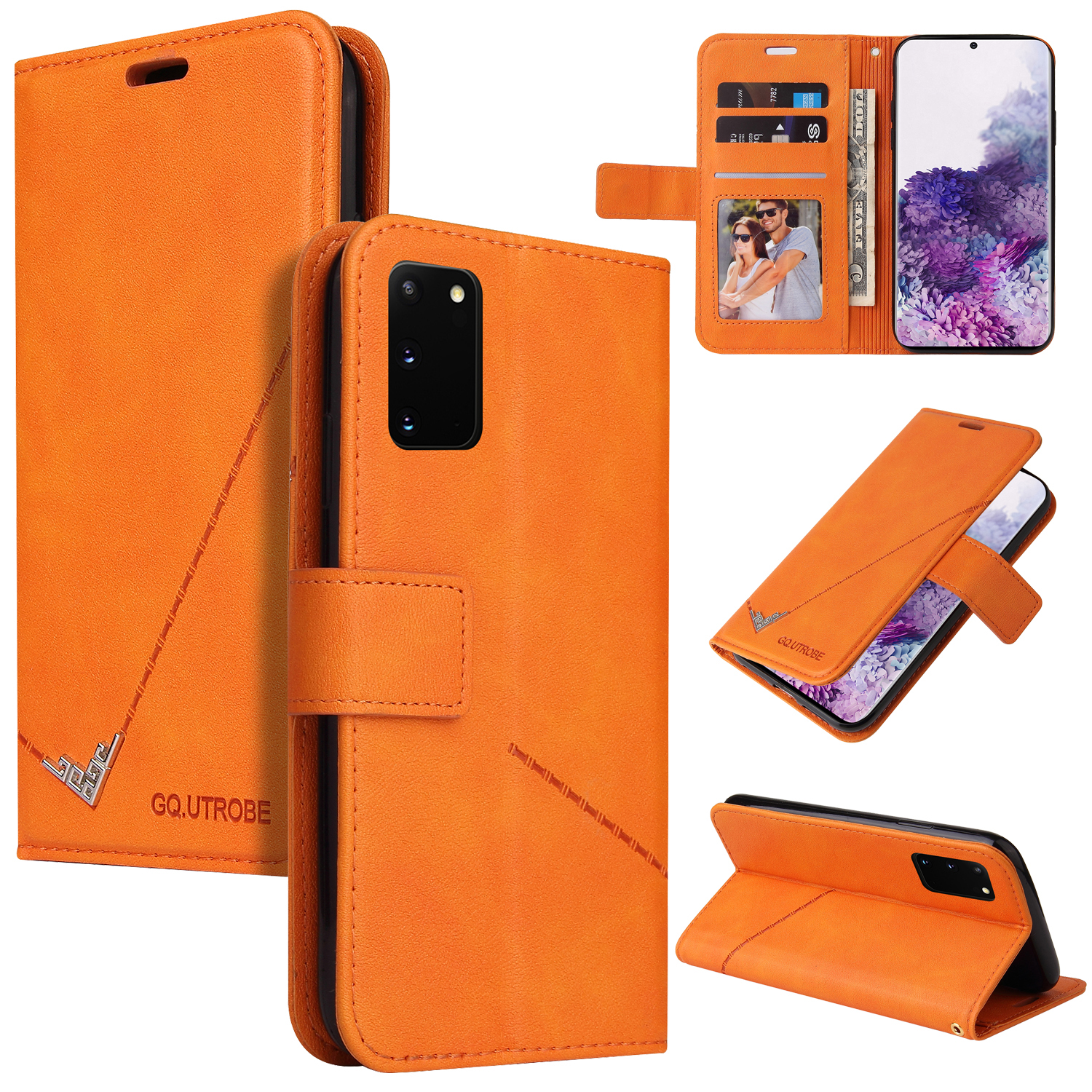 

GQ.UTROBE Rectangular Metal Decor Stand Leather Cover for Samsung Galaxy S20 FE/S20 Fan Edition/S20 FE 5G/S20 Fan Edition 5G - Orange, Galaxy S20 FE