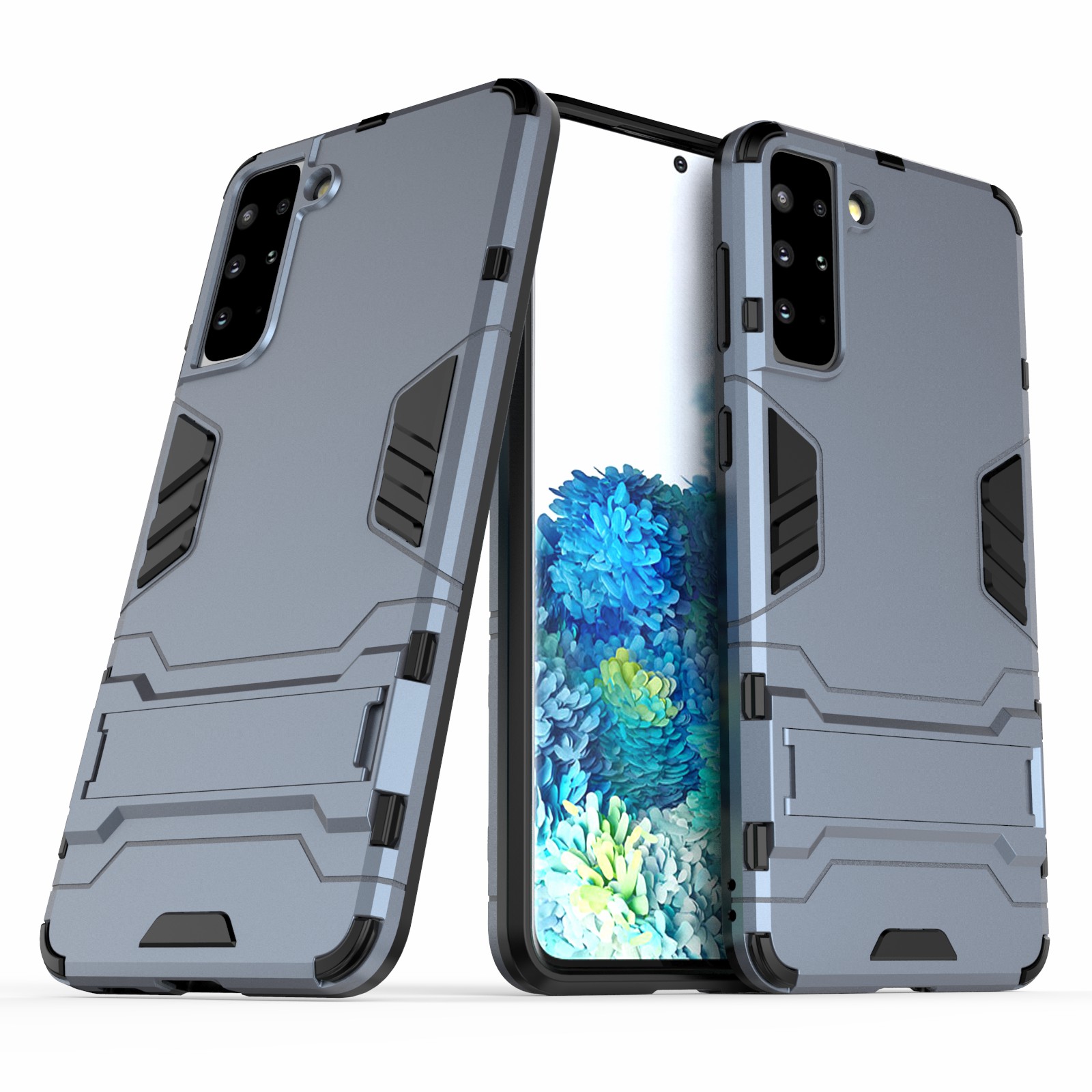 

For Samsung Galaxy S21+ 2-in-1 Plastic + TPU Hybrid Case with Kickstand - Blue, Samsung Galaxy S21+