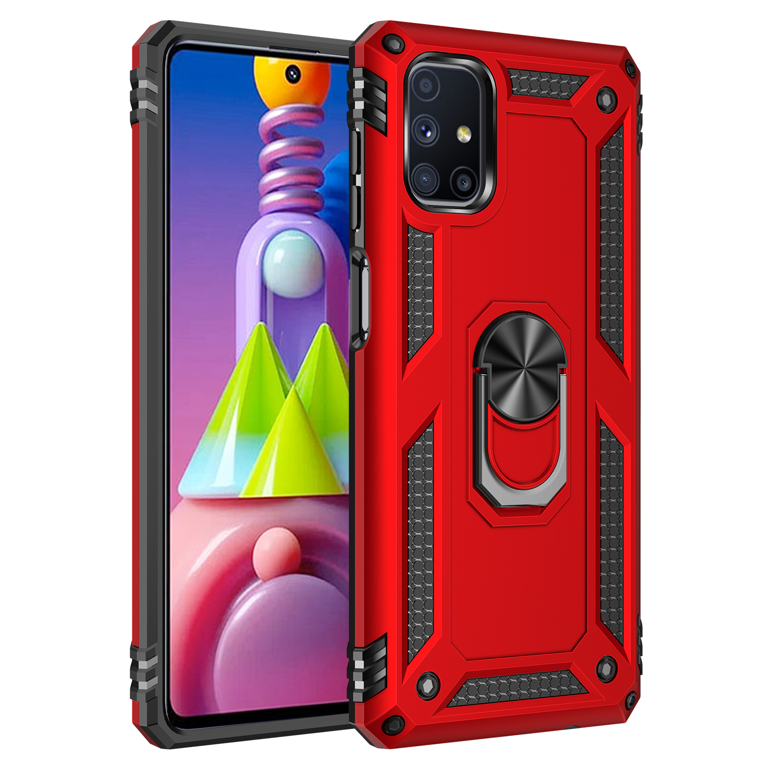 

Ring Kickstand Anti-drop Cover for Samsung Galaxy M51 Hybrid PC + TPU Protective Shell - Red, Galaxy M51