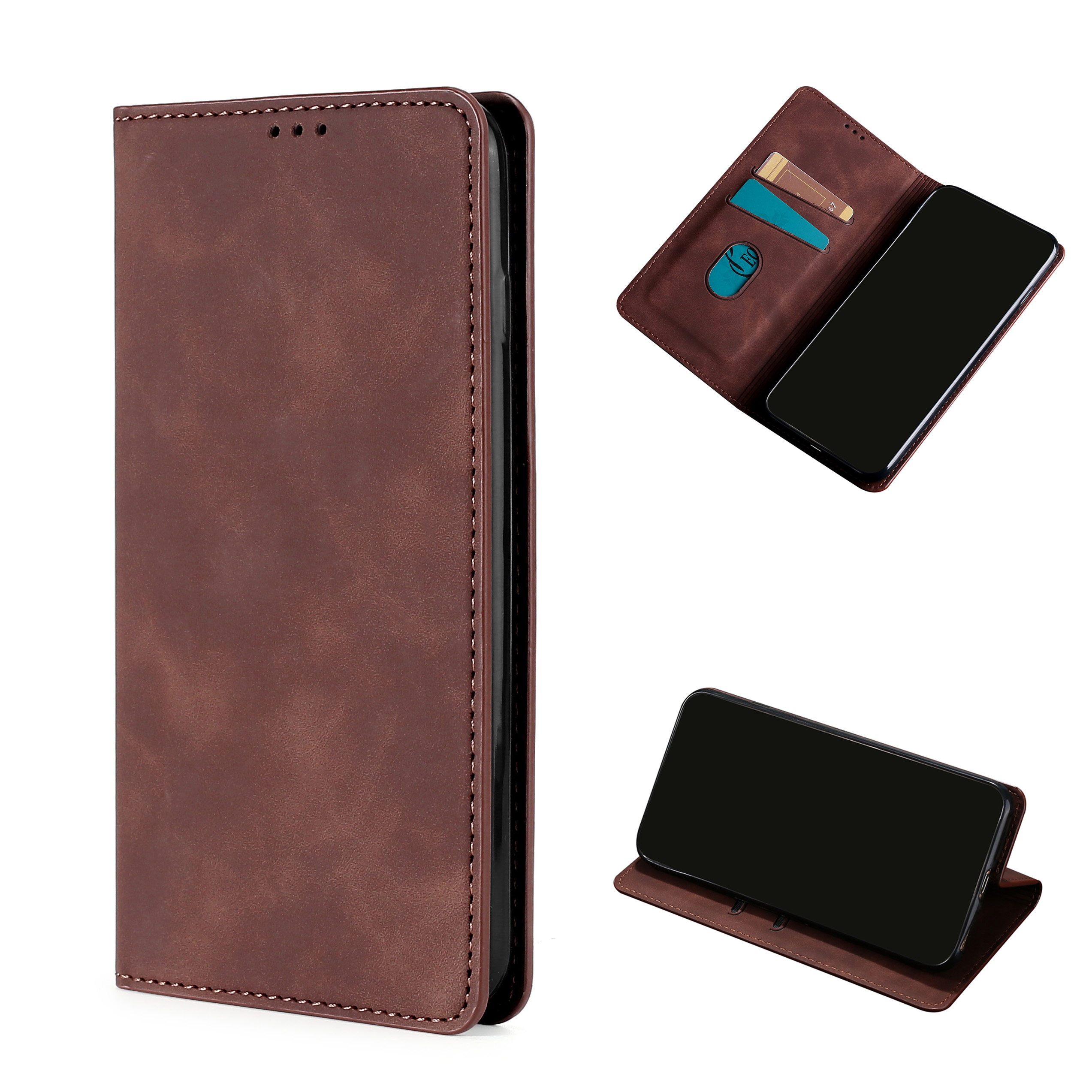 

Silky Touch Auto-absorbed Wallet Leather Stand Case for Samsung Galaxy S21 Ultra 5G - Brown, Galaxy S21 Ultra 5G