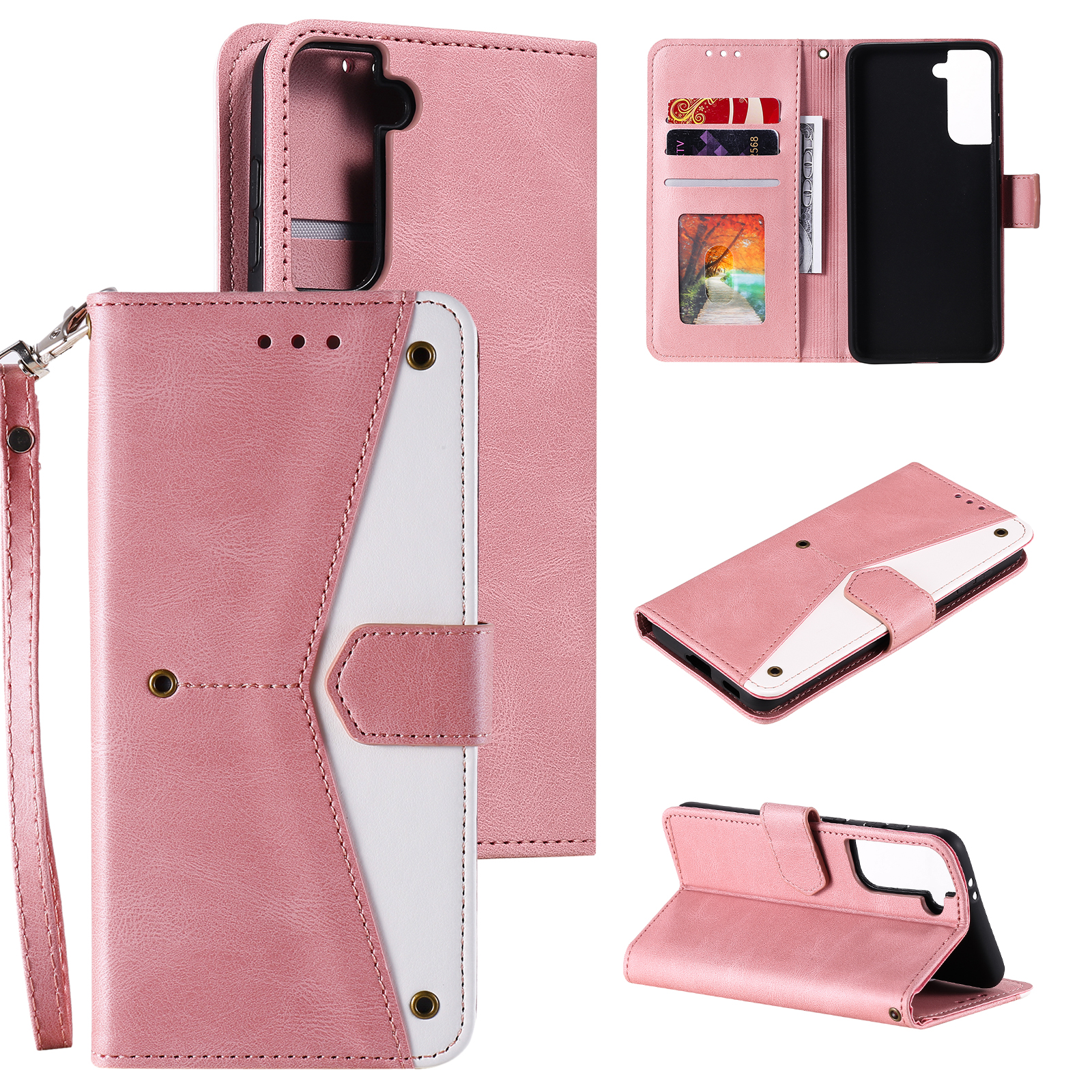 

Splicing Stitching Stand for Samsung Galaxy S21 Skin-touch Leather Case - Pink, Galaxy S21 5G
