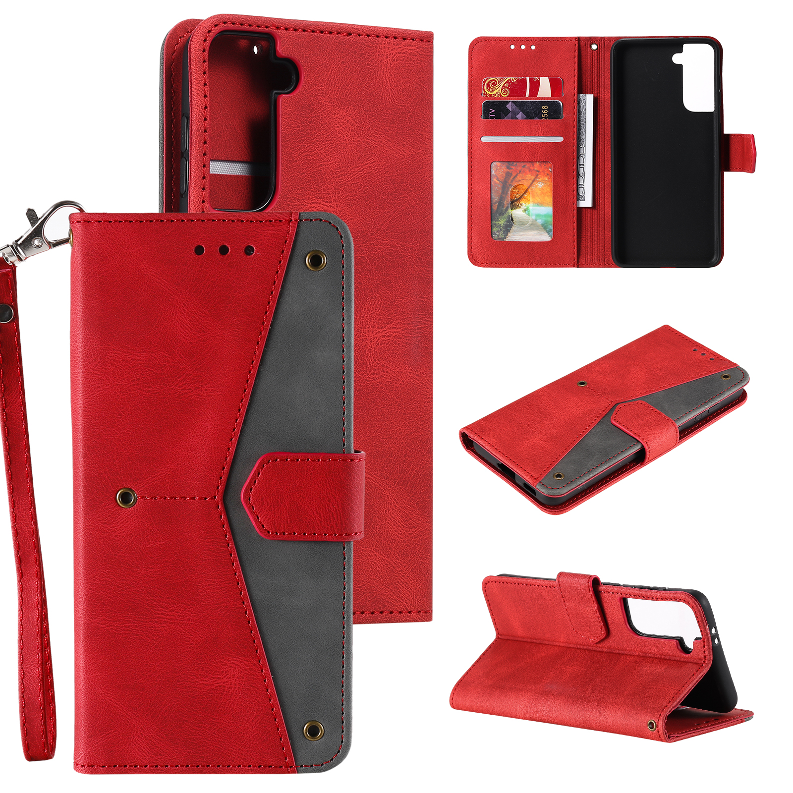

Splicing Stitching Stand for Samsung Galaxy S21+ Protector Skin-touch Leather Case - Red, Samsung Galaxy S21+