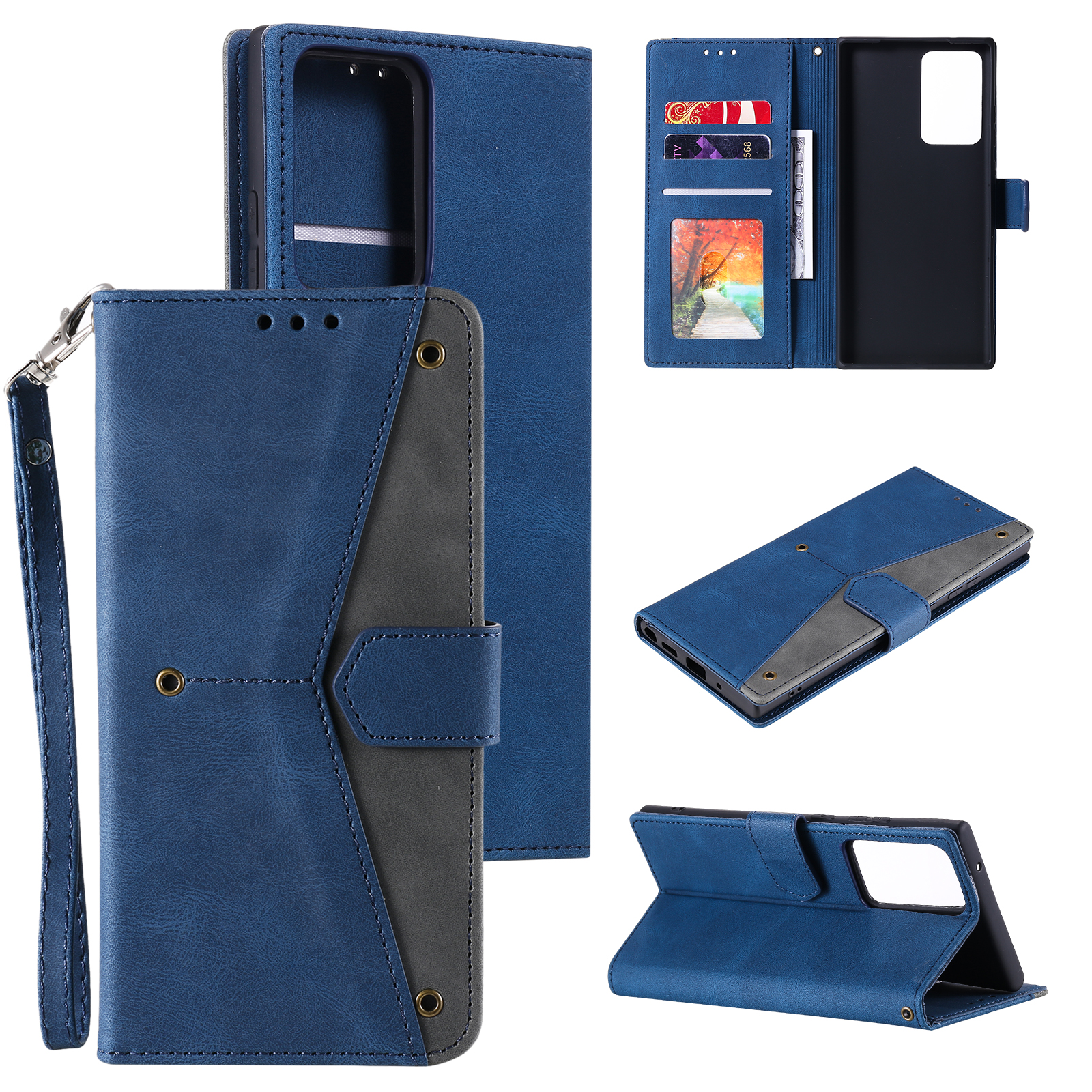 

Splicing Stitching Stand Protector for Samsung Galaxy S21 Ultra 5G Skin-touch Leather Case - Blue, Galaxy S21 Ultra 5G