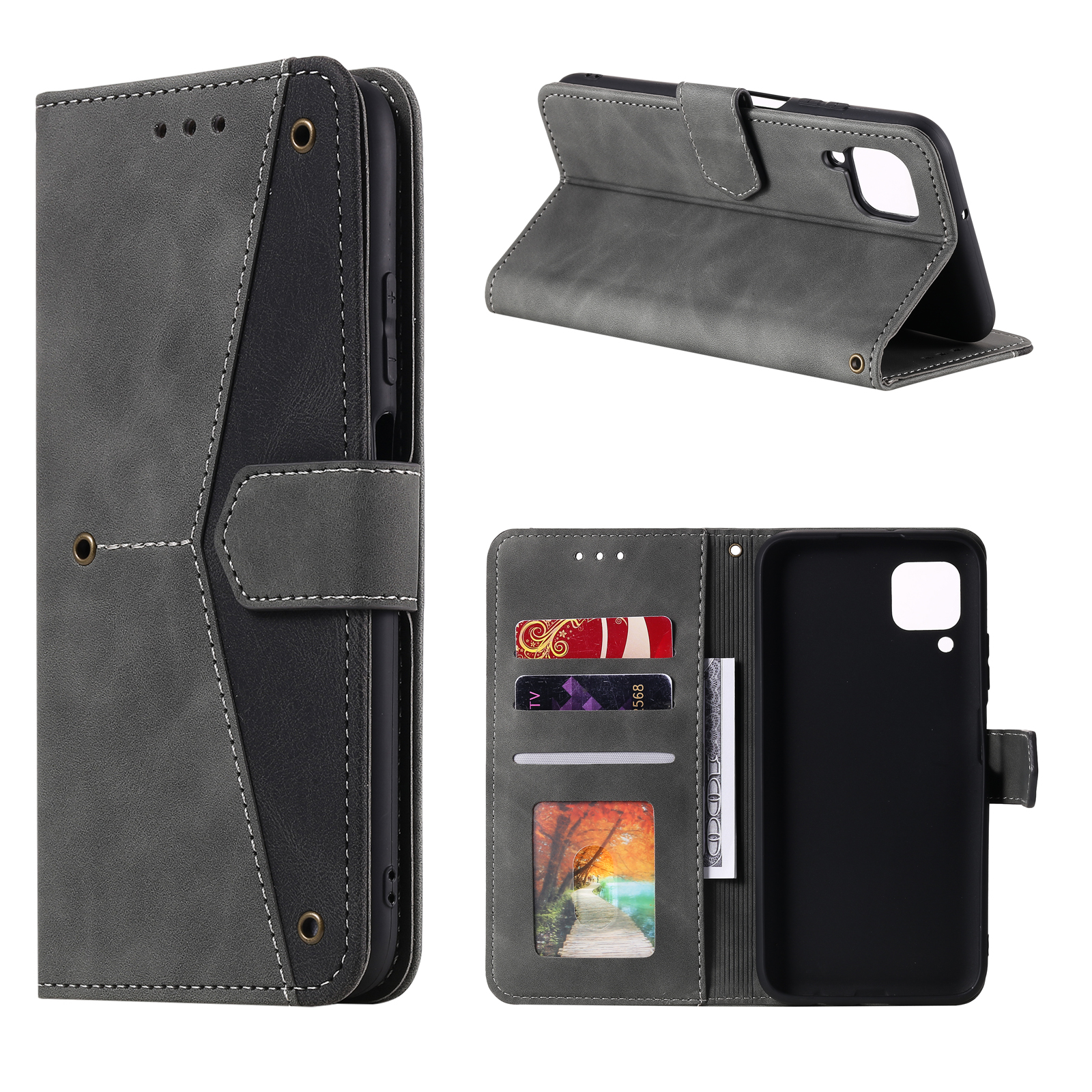 

Skin-touch Leather Case for Samsung Galaxy A42 5G Splicing Stitching Stand Protector - Grey, Galaxy A42 5G