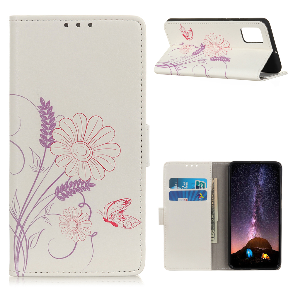 

For Samsung Galaxy A02s (166.5x75.9x9.2mm) Pattern Printing Wallet Stand Leather Cover - Butterfly and Flower, Galaxy A02s (166.5x75.9x9.2mm)