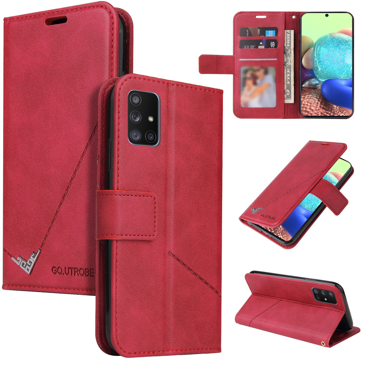 

GQ.UTROBE Rectangular Metal Decor Stand Leather Cover for Samsung Galaxy A51 SM-A515 - Red, Galaxy A51 4G