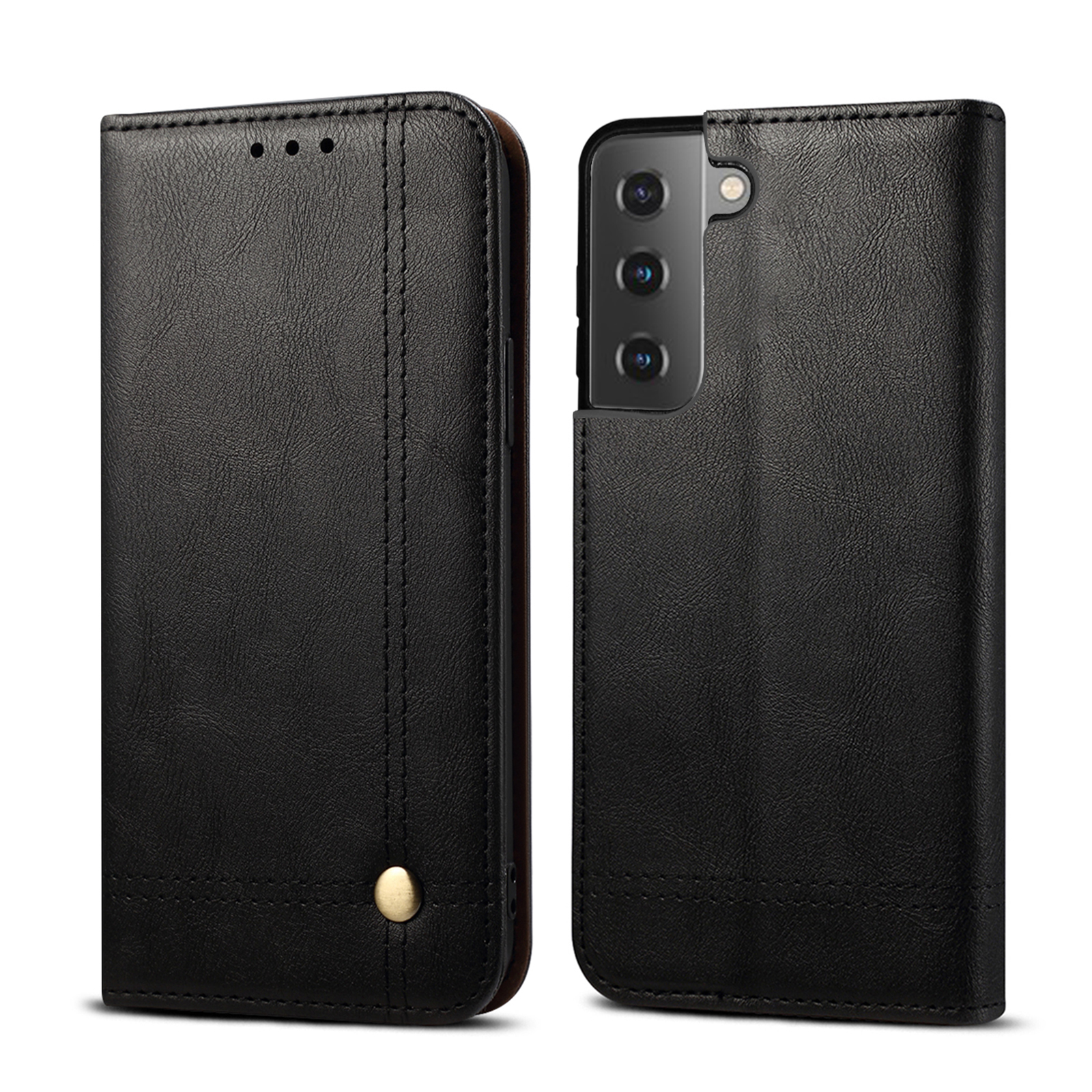 

Retro Crazy Horse Leather Phone Cover Stand Wallet Case for Samsung Galaxy S21 5G - Black, Galaxy S21 5G