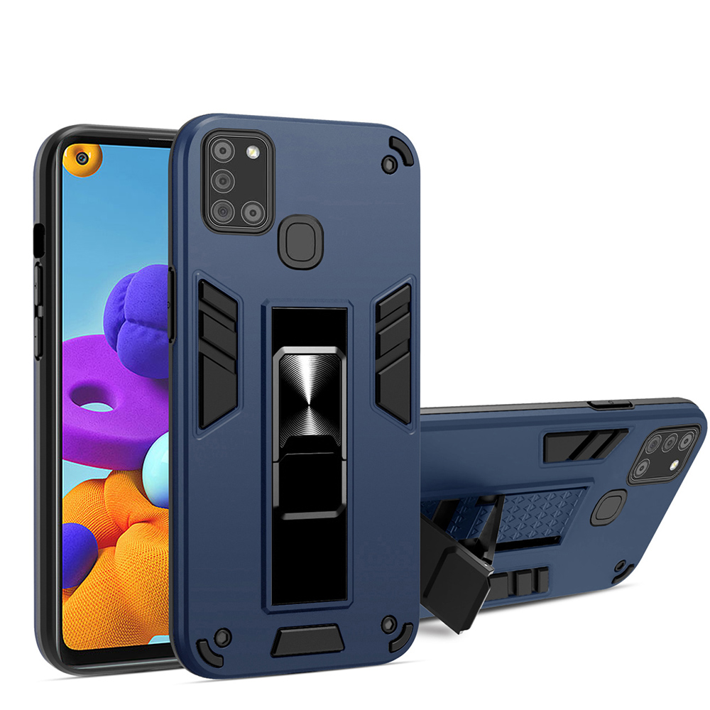 

PC + TPU 2nd Generation Hybrid Case with Folding Kickstand + Magnetic Metal Sheet for Samsung Galaxy A21s - Blue, Galaxy A21s