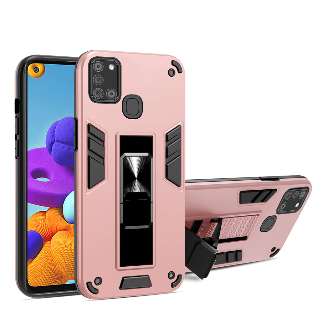 

PC + TPU 2nd Generation Hybrid Case with Folding Kickstand + Magnetic Metal Sheet for Samsung Galaxy A21s - Rose Gold, Galaxy A21s
