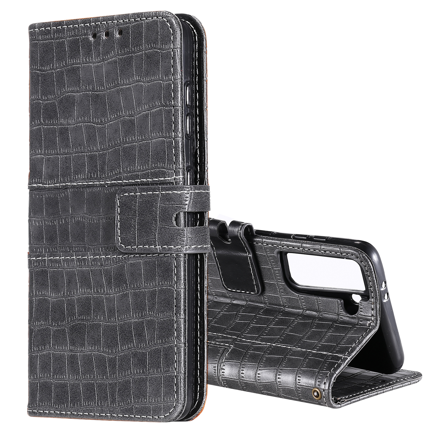 

Crocodile Skin PU Leather Wallet Phone Stand Case for Samsung Galaxy S21+ 5G - Grey, Samsung Galaxy S21+