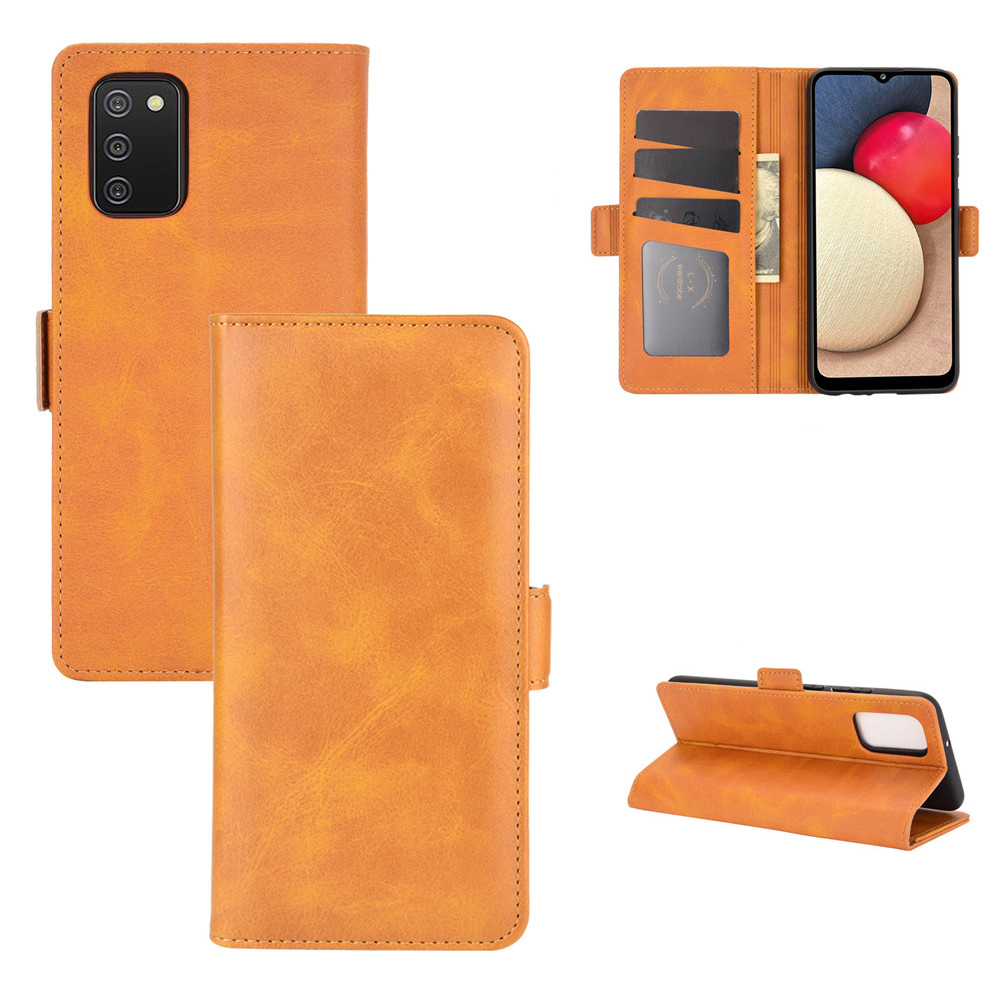 

Double Clasp Side Magnet Folio Flip Leather Case Cover for Samsung Galaxy A02s (166.5x75.9x9.2mm) - Yellow, Galaxy A02s (166.5x75.9x9.2mm)