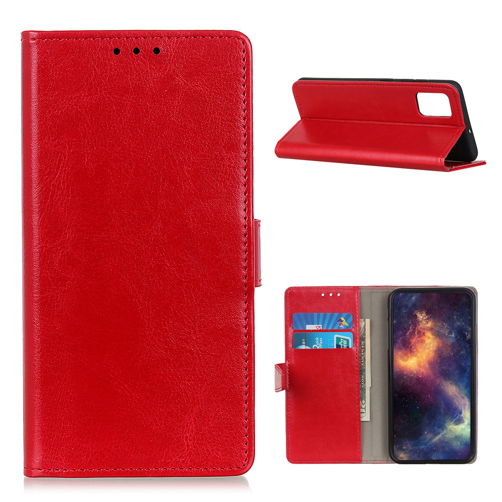 

For Samsung Galaxy A72 5G Cover Crazy Horse Leather Wallet Stand Case - Red, Galaxy A72 5G