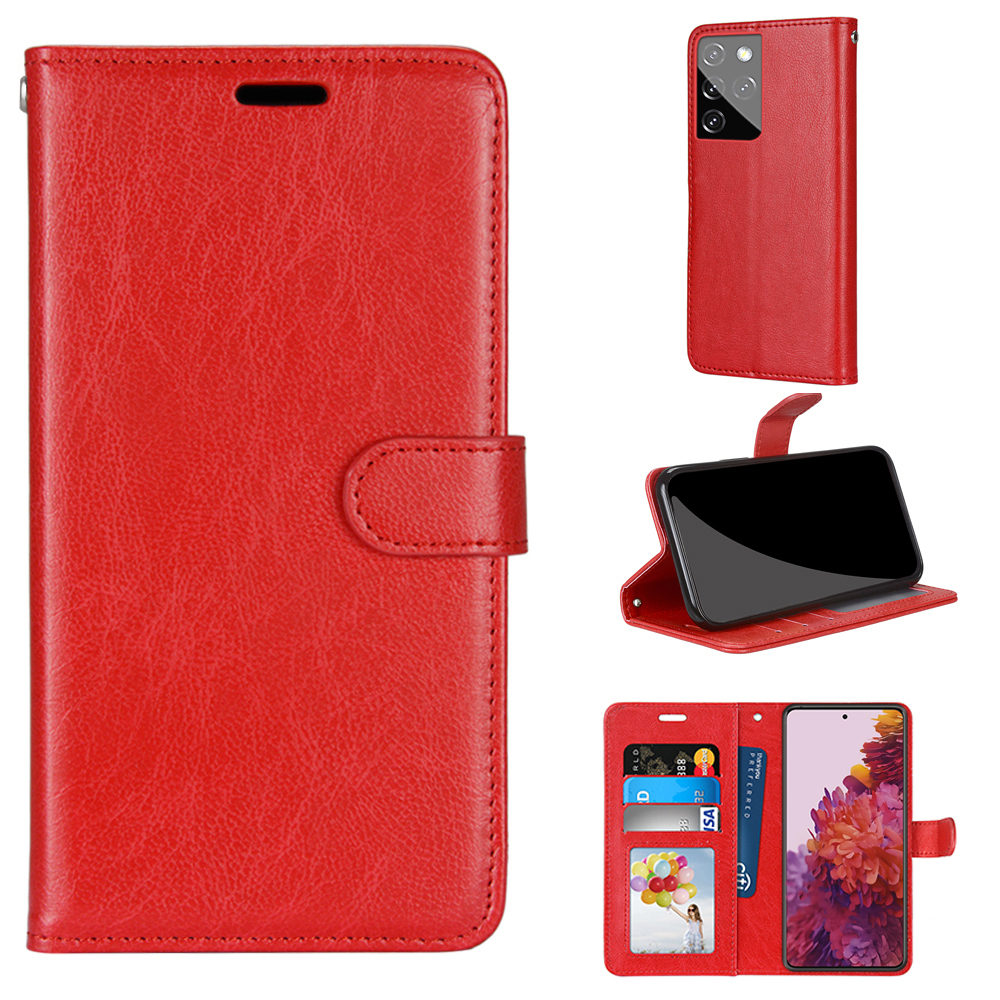 

Wallet Stand Design Magnetic Clasp Leather Shell Protective Cover for Samsung Galaxy S21 Ultra 5G - Red, Galaxy S21 Ultra 5G