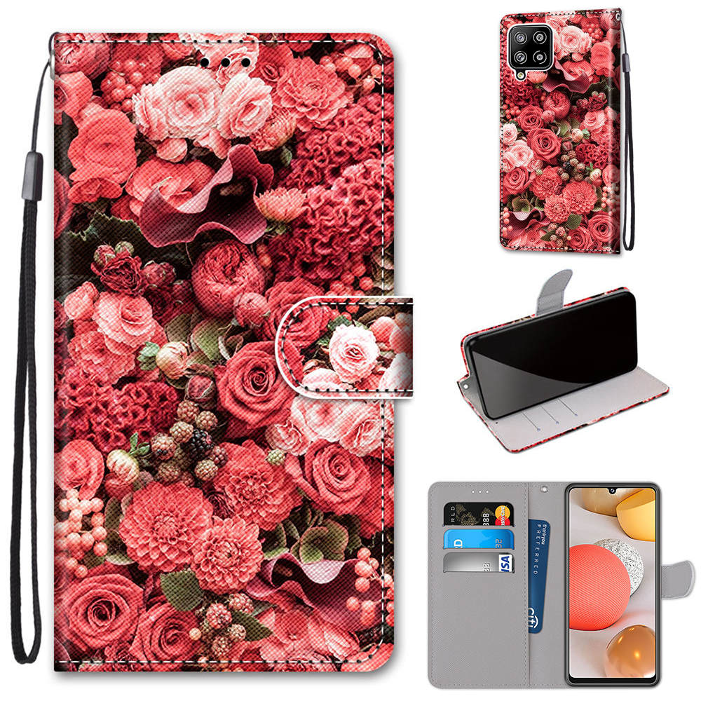 

Pattern Printing Wallet Stand Leather Phone Cover for Samsung Galaxy A42 5G - Red Flowers, Galaxy A42 5G
