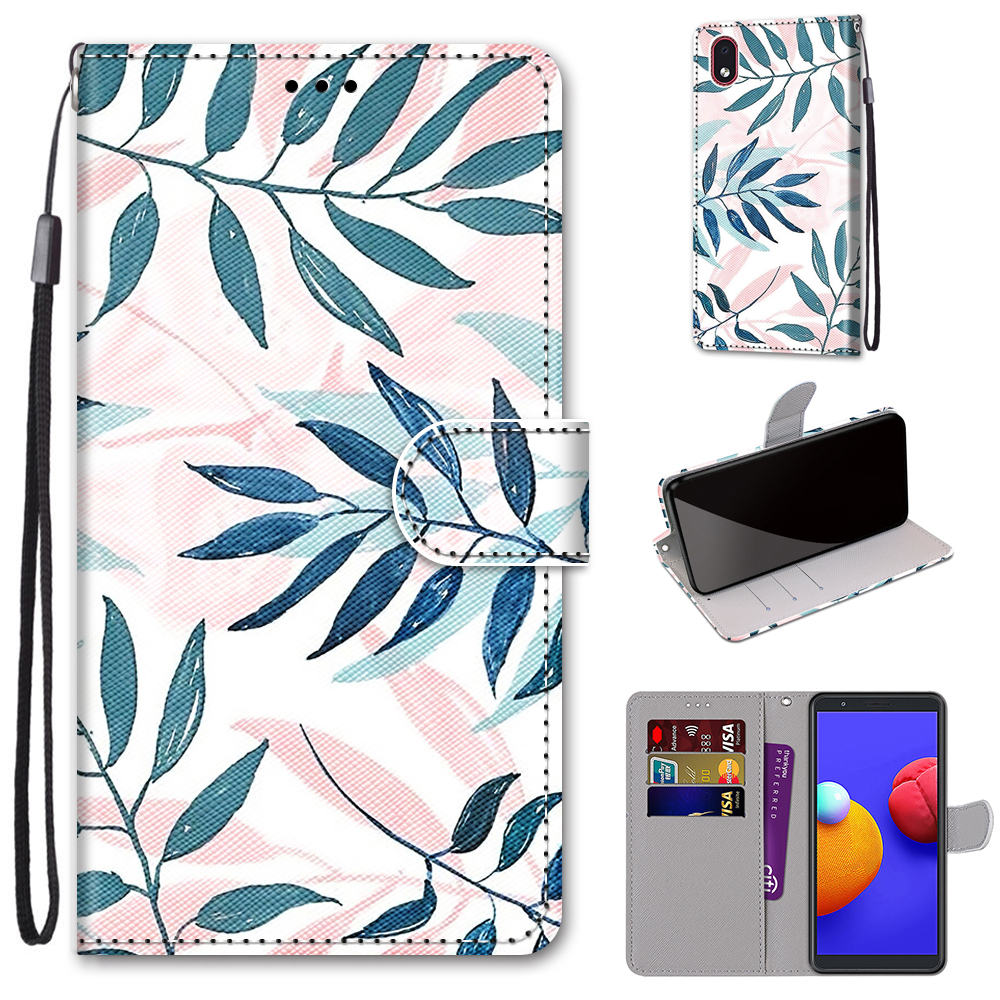 

For Samsung Galaxy A01 Core Stand Leather Case New Patterned Cover - Leaf, Galaxy A01 Core