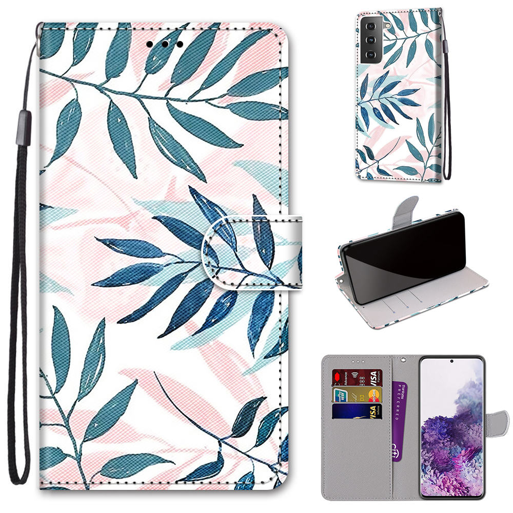 

For Samsung Galaxy S21+ 5G Phone Case Stand Leather New Patterned Cover - Leaf, Samsung Galaxy S21+