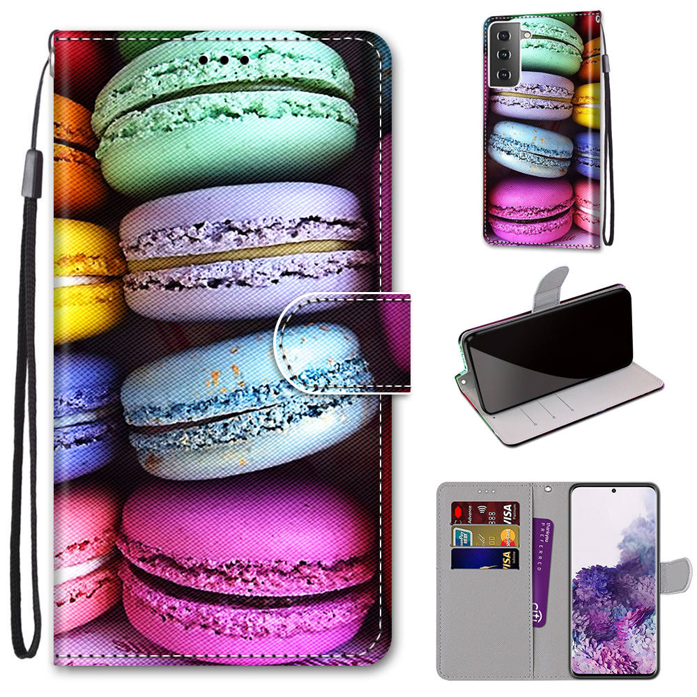 

For Samsung Galaxy S21+ 5G Phone Case Stand Leather New Patterned Cover - Macarons, Samsung Galaxy S21+