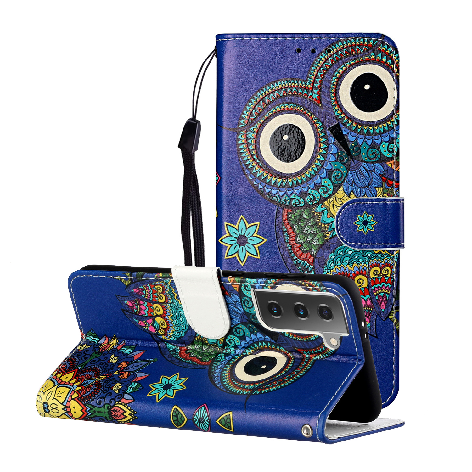 

Embossment Pattern Stand Wallet Leather Protective Case with Strap for Samsung Galaxy S21+ 5G - Owl, Galaxy S21 5G