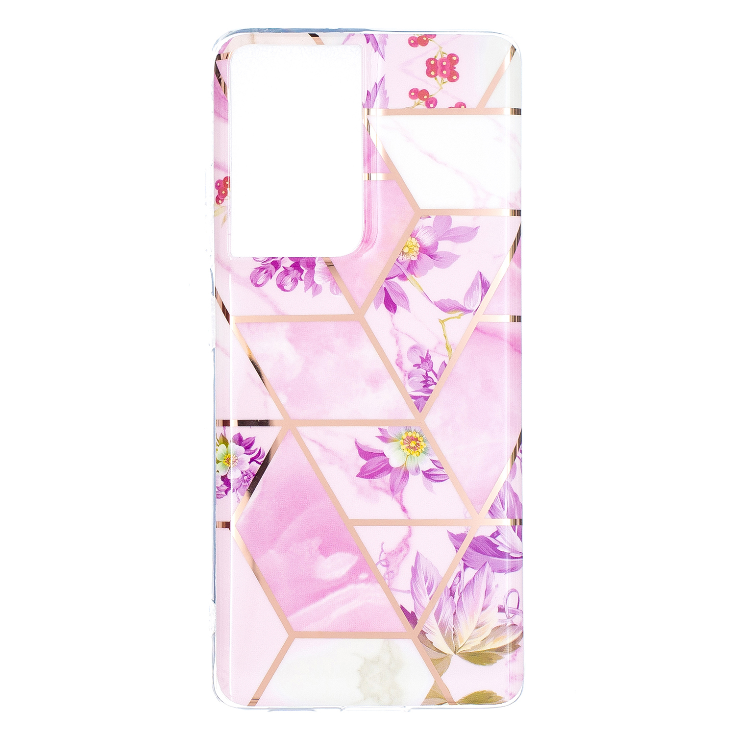 

Мраморная Кожная Гальваниция IMD TPU Cover Cover Для Samsung Galaxy S21 Ultra 5G - Розовый Цветок, Galaxy S21 Ultra 5G