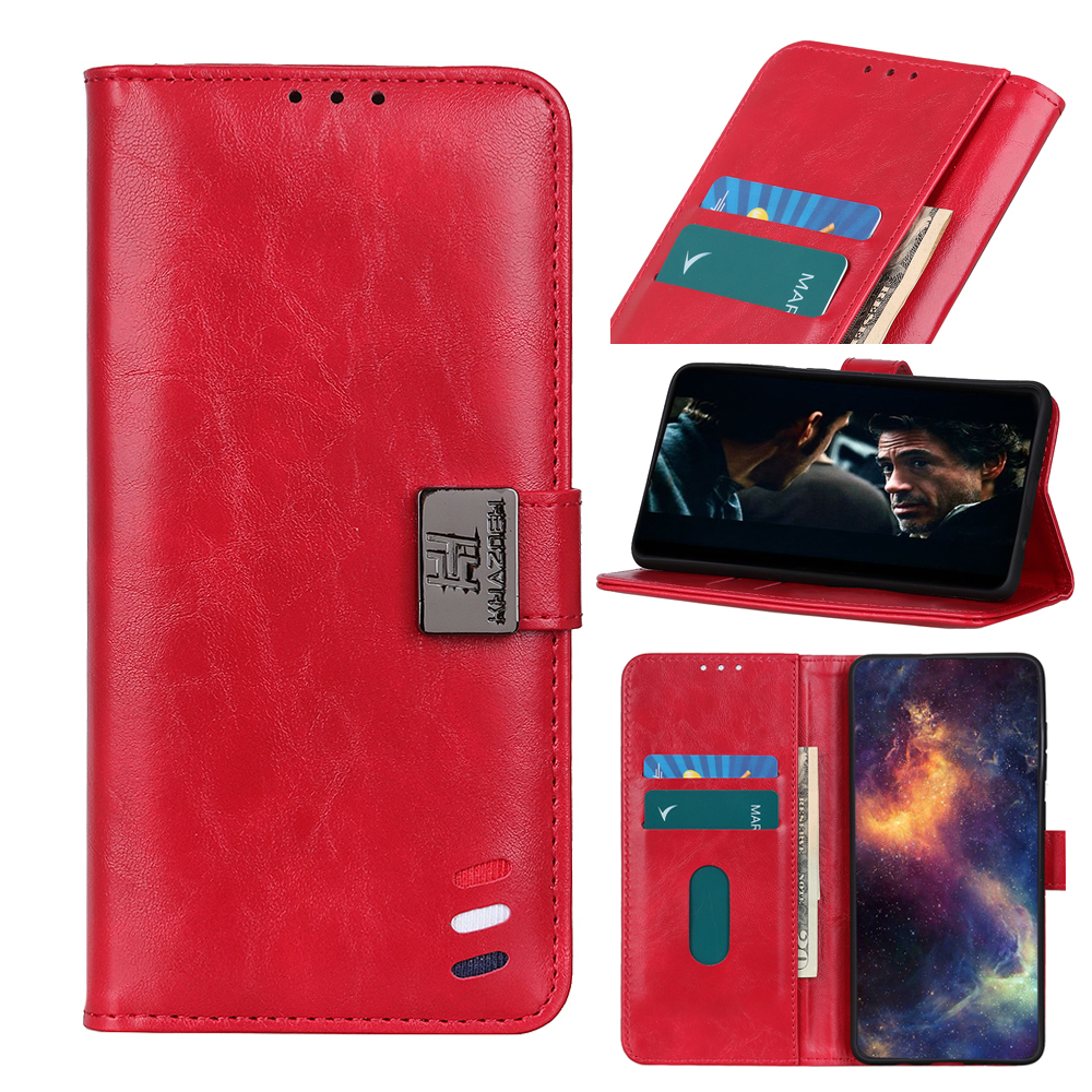 

For Samsung Galaxy A52 4G/5G / A52s 5G Bison Grain Wallet Stand Leather Phone Shell - Red, Galaxy A52 5G