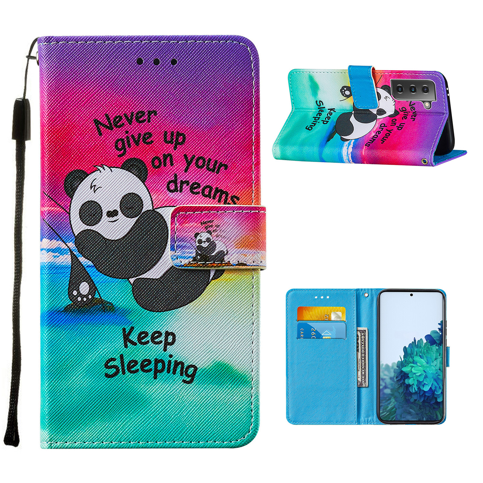 

Cross Texture Leather Phone Wallet Stand Protective Case with Pattern Printing for Samsung Galaxy S21 5G - Panda, Galaxy S21 5G