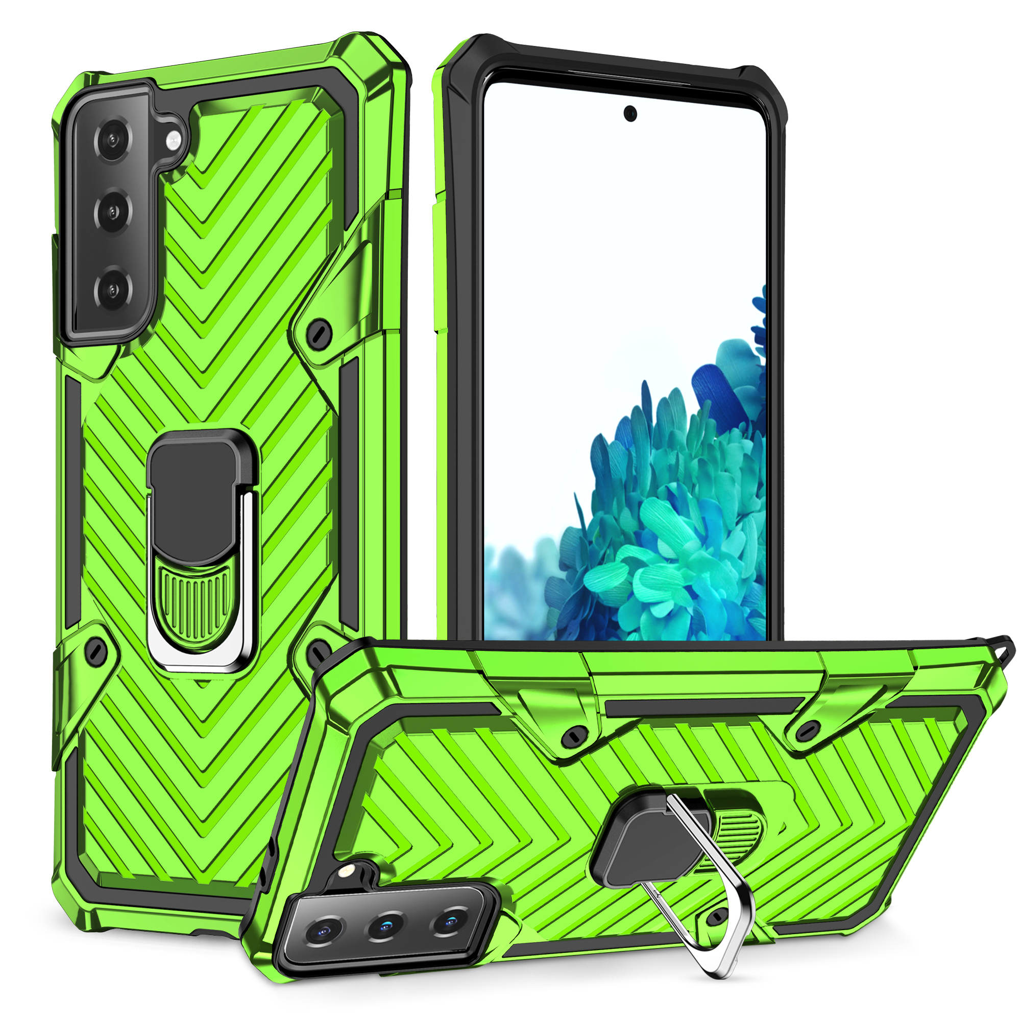 

Rotatable Finger Ring Kickstand PC + TPU + Metal Hybrid Shell for Samsung Galaxy S21 4G/5G - Green, Galaxy S21 5G