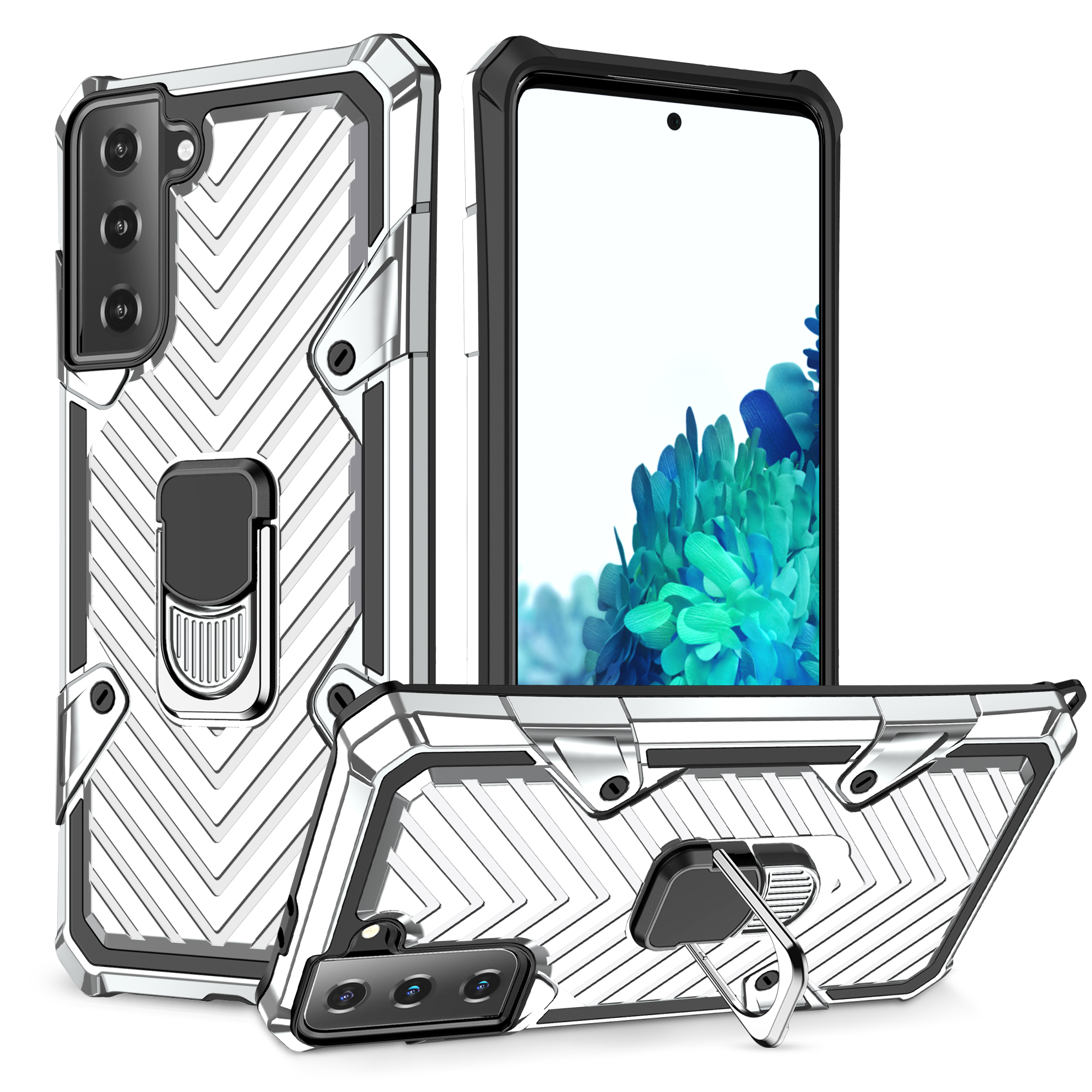 

пк + TPU + Металлическая Гибридная Оболочка Вращающегося Кольца Пальца. - Серебряный, Galaxy S21+ 5G
