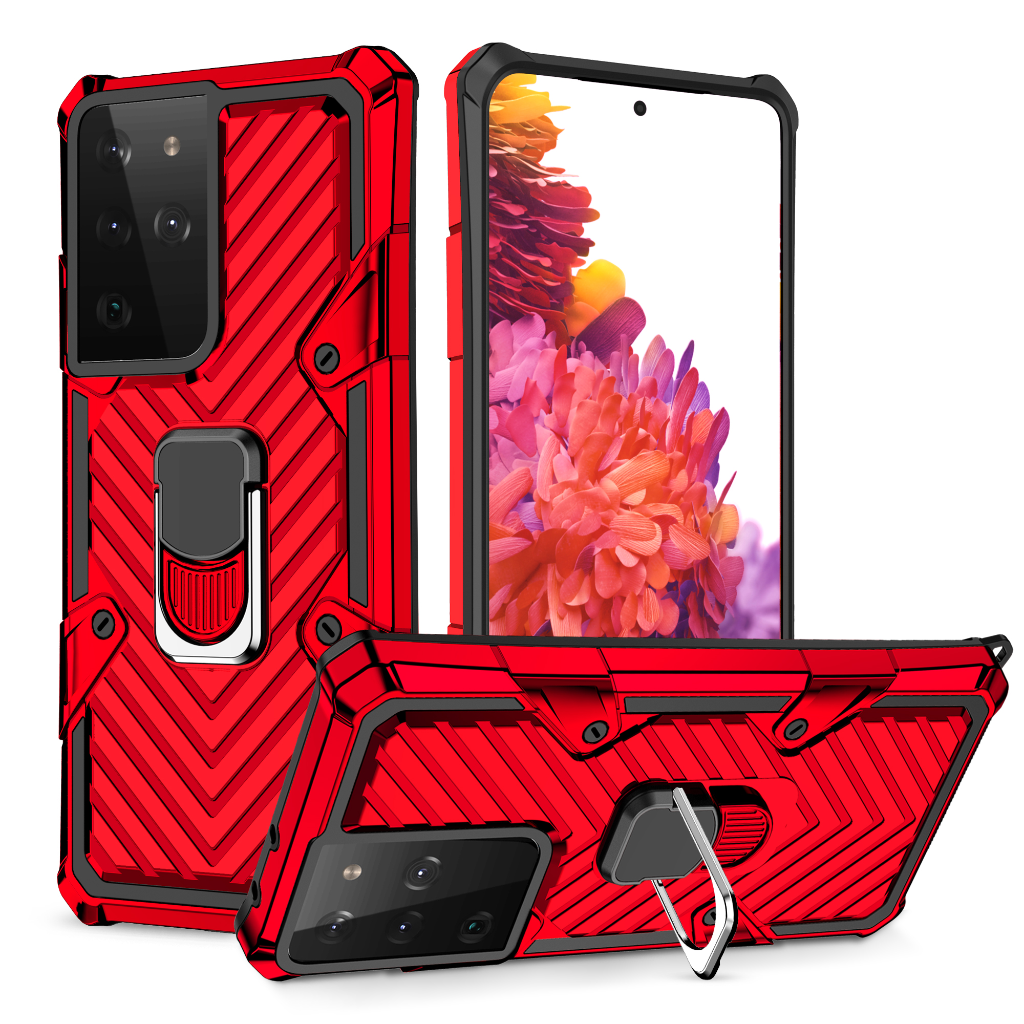 

Rotatable Finger Ring Kickstand Hybrid Phone Shell for Samsung Galaxy S21 Ultra 5G - Red, Galaxy S21 Ultra 5G