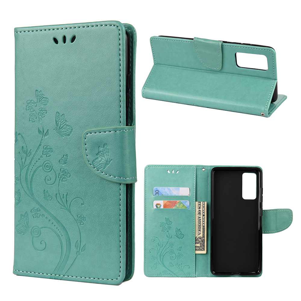 

Imprint Butterflies Swellet Stand Flip Leather Case Для Samsung Galaxy A72 5G / A72 4G - Зеленый, Galaxy A72 5G