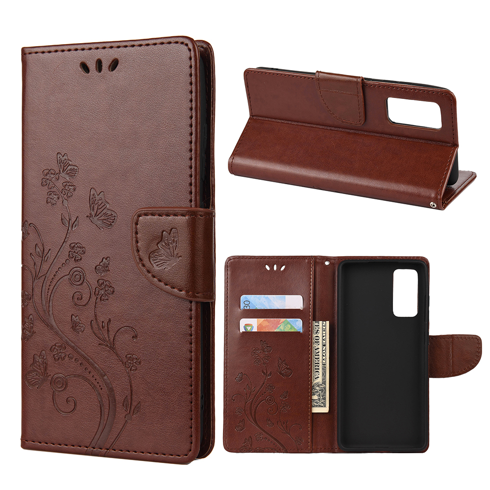

Imprint Butterflies Swellet Stand Flip Leather Case Для Samsung Galaxy A72 5G / A72 4G - Коричневый, Galaxy A72 5G