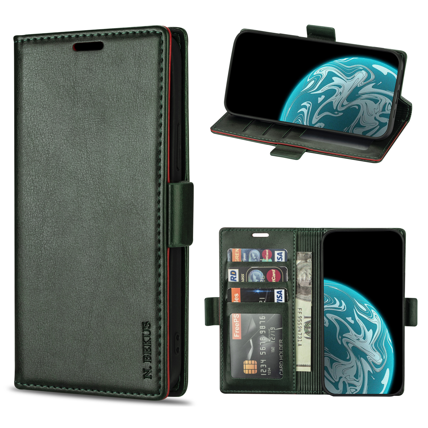 

N.BEKUS PU Leather Wallet Stand Protective Cell Phone Case for Samsung Galaxy A21s - Green, Galaxy A21s