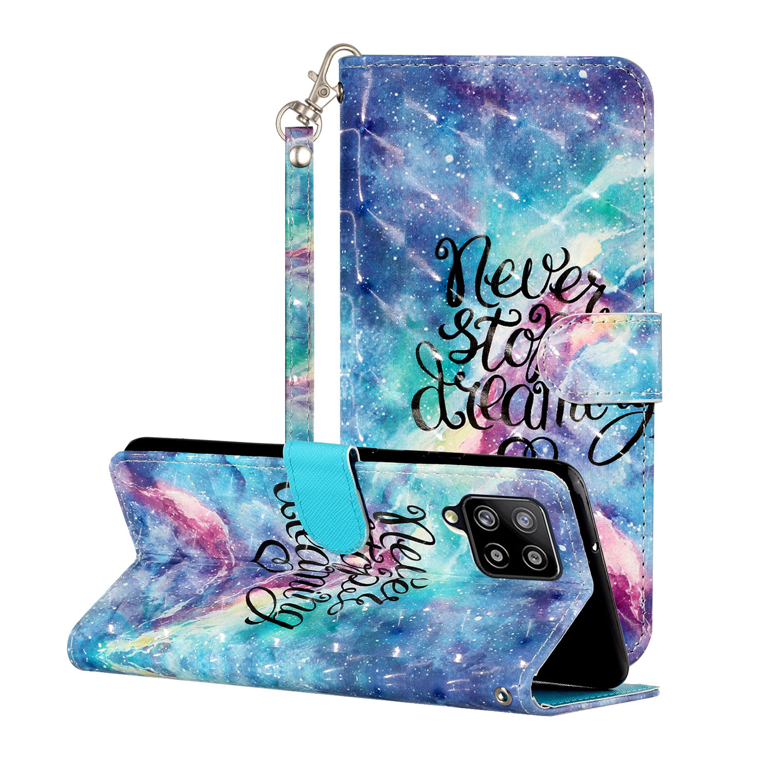 

Phone Case for Samsung Galaxy A42 5G Wallet TPU + PU Leather 3D Color Carving Shell - Never Stop Dreaming, Galaxy A42 5G