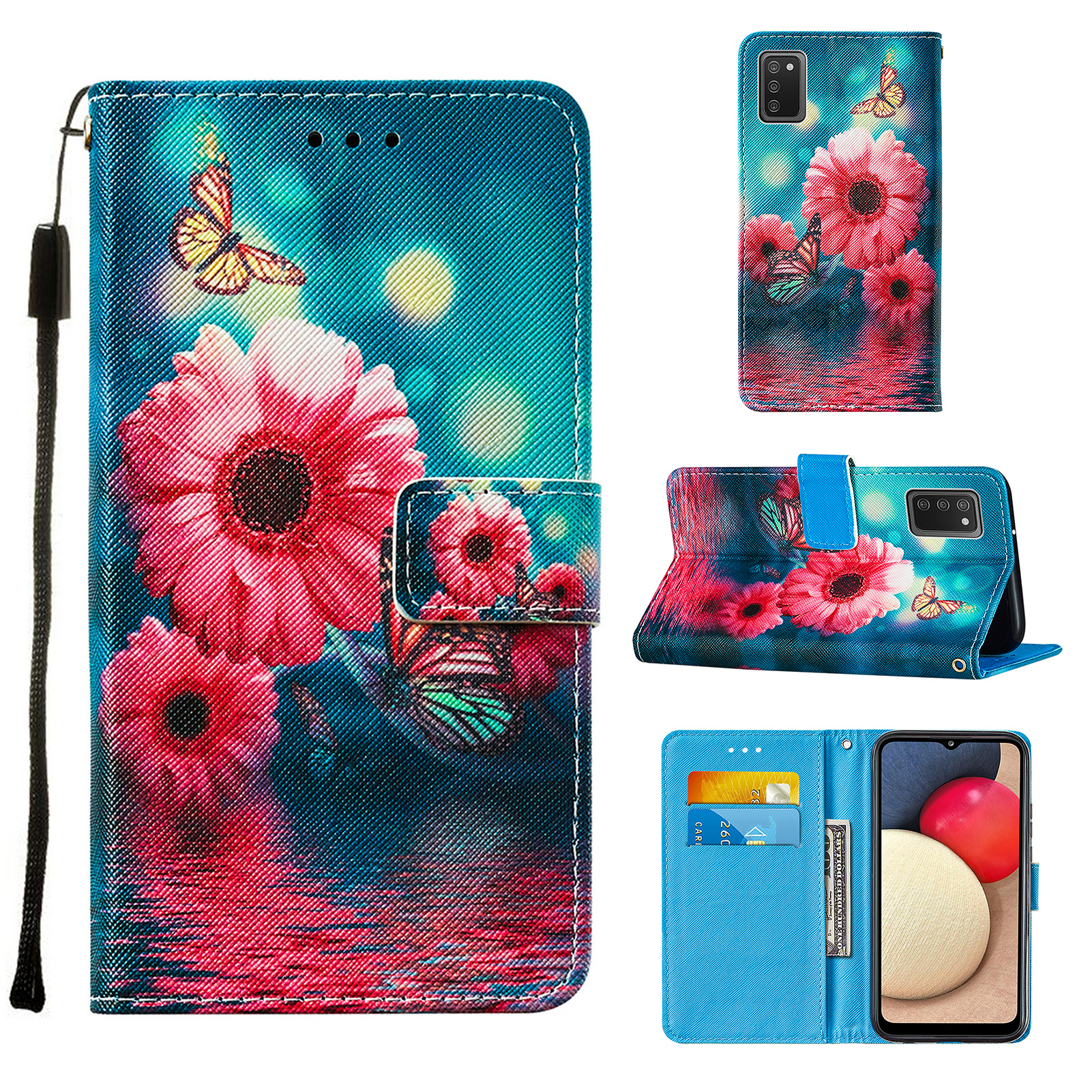 

Pattern Printing TPU + PU Leather Phone Stand Cover Case for Samsung Galaxy A02s (164.2x75.9x9.1mm) - Flowers, Galaxy A02s (164.2x75.9x9.1mm)
